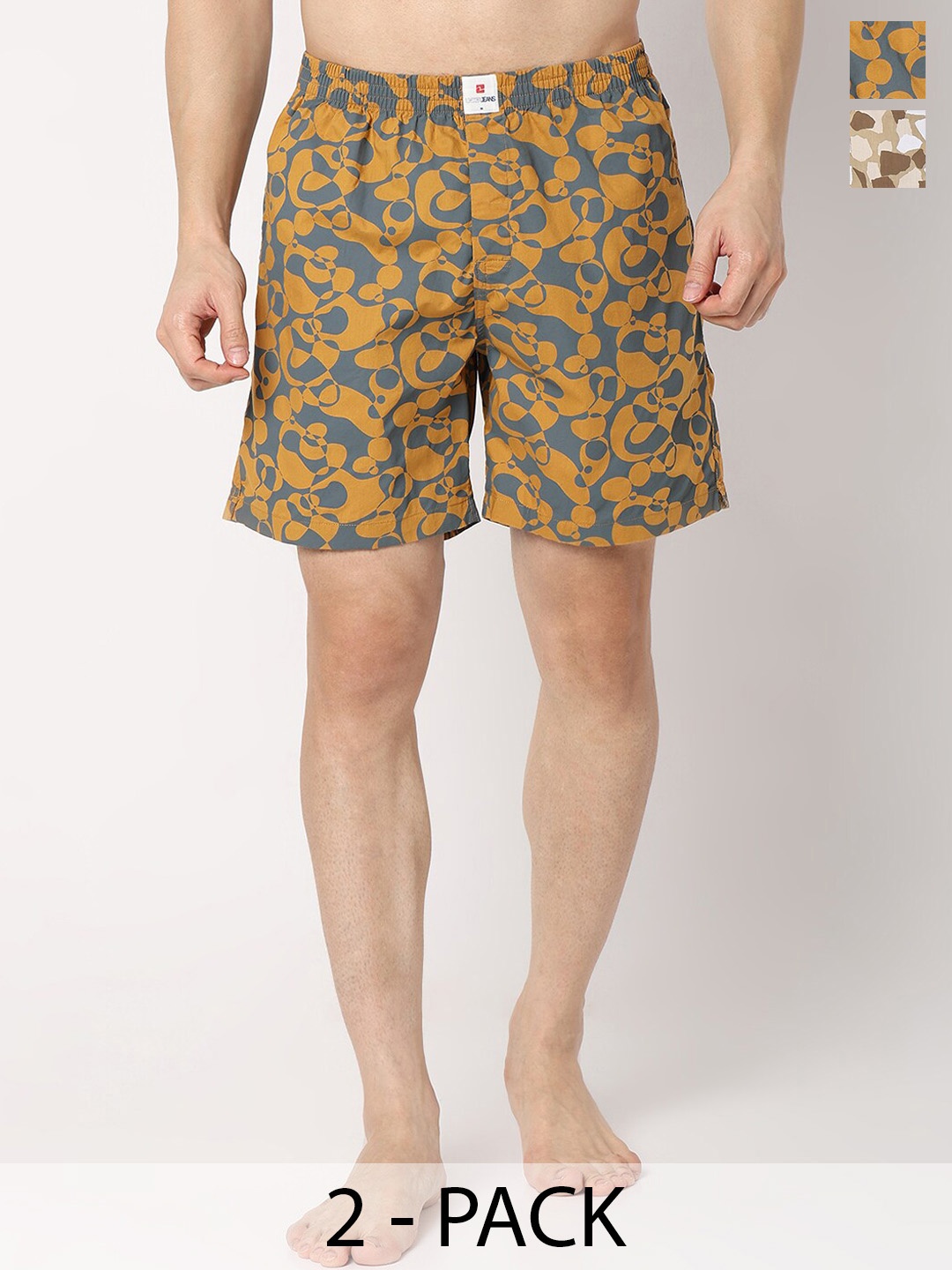 

UnderJeans by Spykar Men Pack Of 2 Printed Cotton Boxers, Yellow