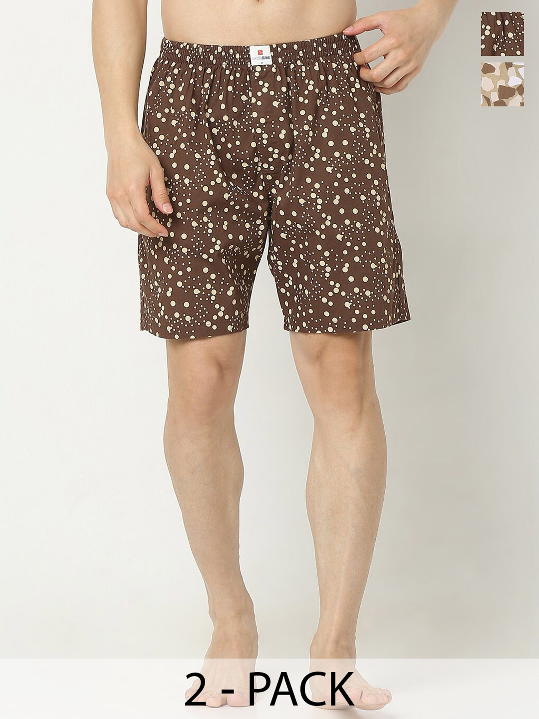 

UnderJeans by Spykar Men Pack Of 2 Printed Cotton Boxers, Brown