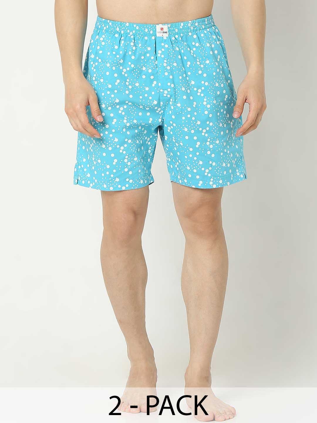 

UnderJeans by Spykar Men Pack Of 2 Printed Cotton Boxers, Blue