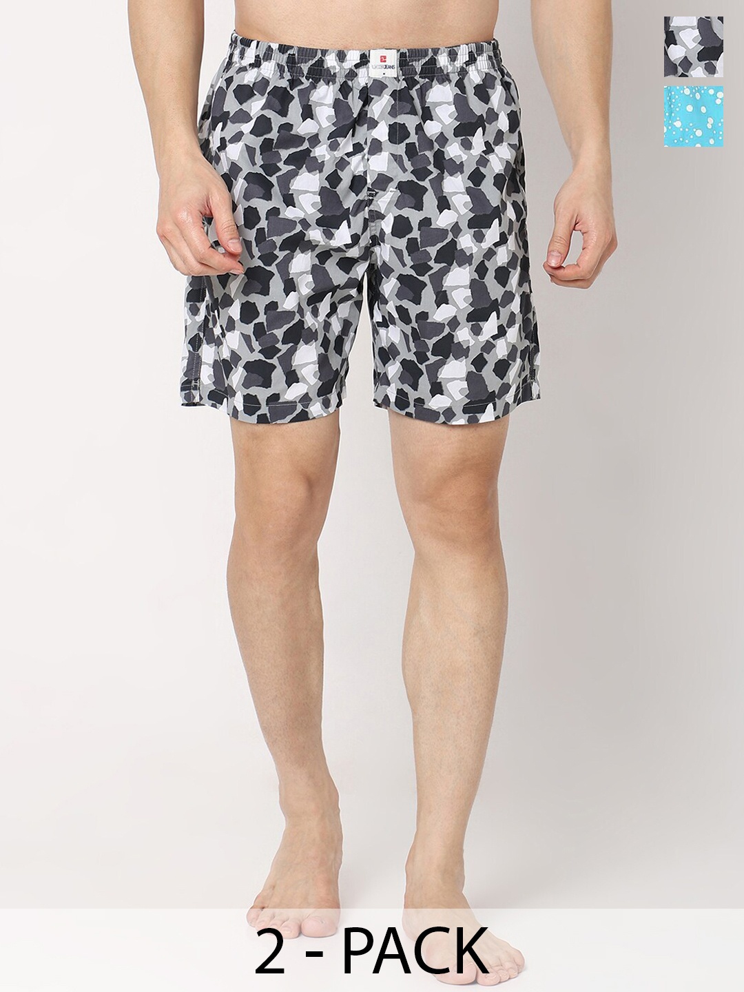 

UnderJeans by Spykar Men Pack Of 2 Printed Cotton Boxers, Grey
