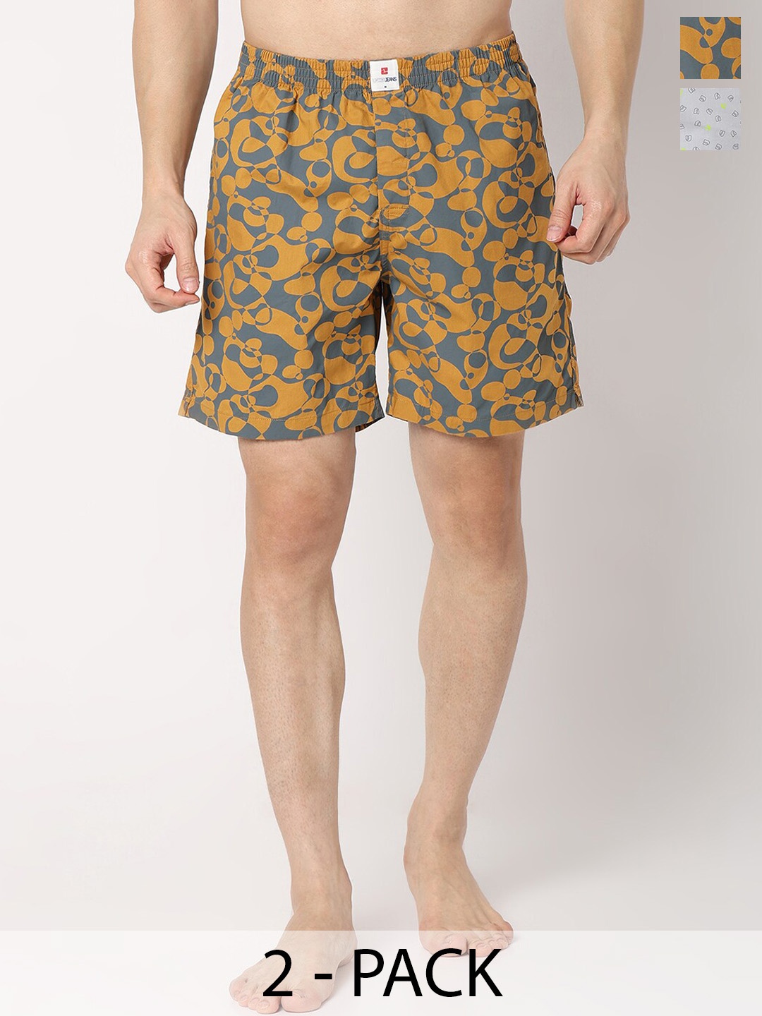 

UnderJeans by Spykar Men Pack Of 2 Printed Cotton Boxers, Yellow