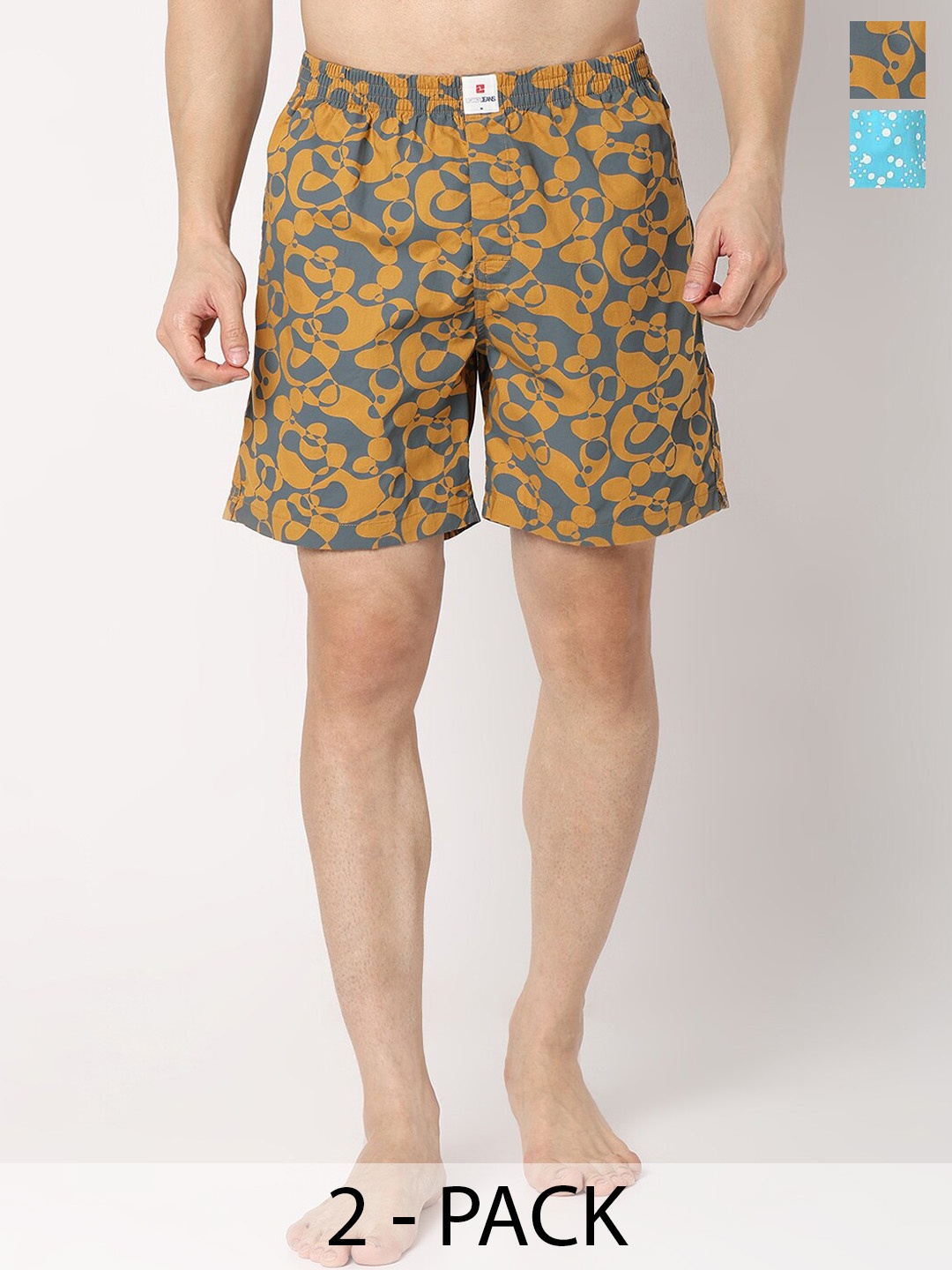 

UnderJeans by Spykar Men Pack Of 2 Printed Cotton Boxers, Yellow