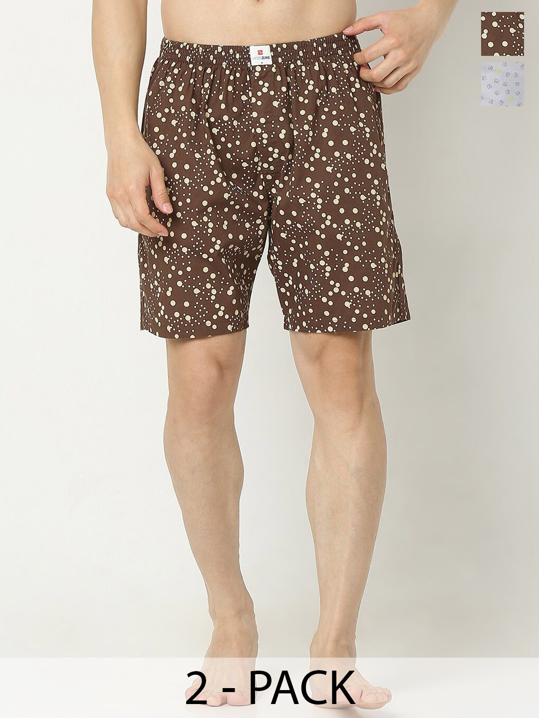 

UnderJeans by Spykar Men Pack Of 2 Printed Cotton Boxers, Brown