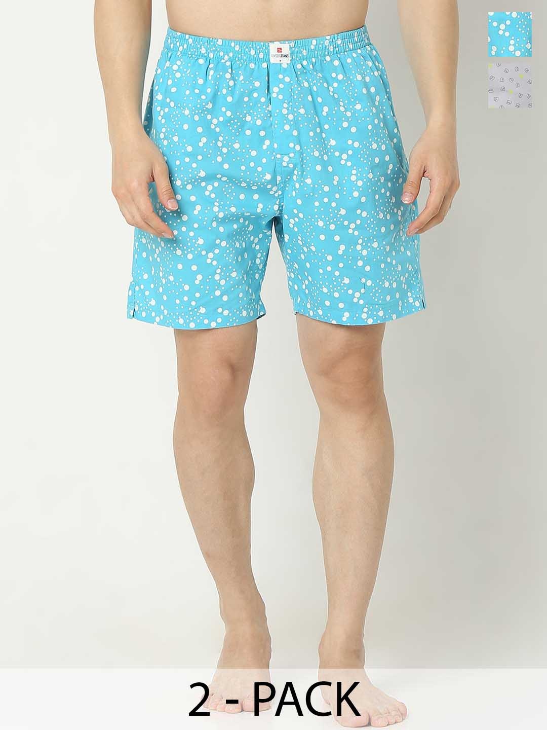 

UnderJeans by Spykar Men Pack Of 2 Printed Cotton Boxers, Blue