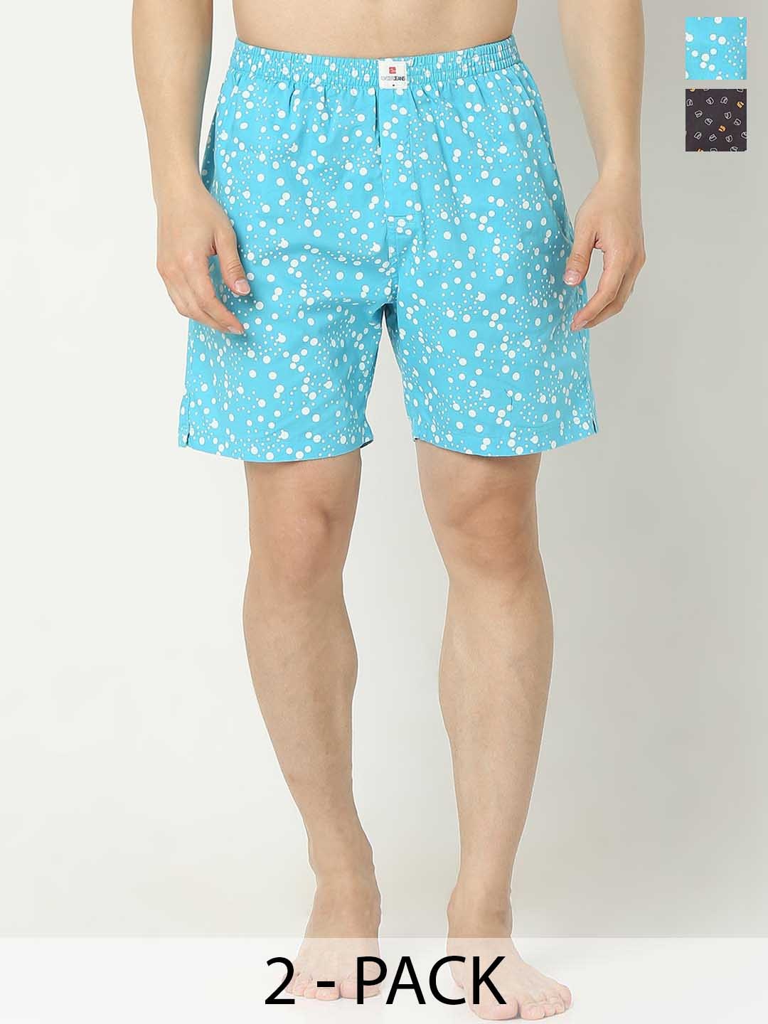 

UnderJeans by Spykar Men Pack Of 2 Printed Cotton Boxers, Blue