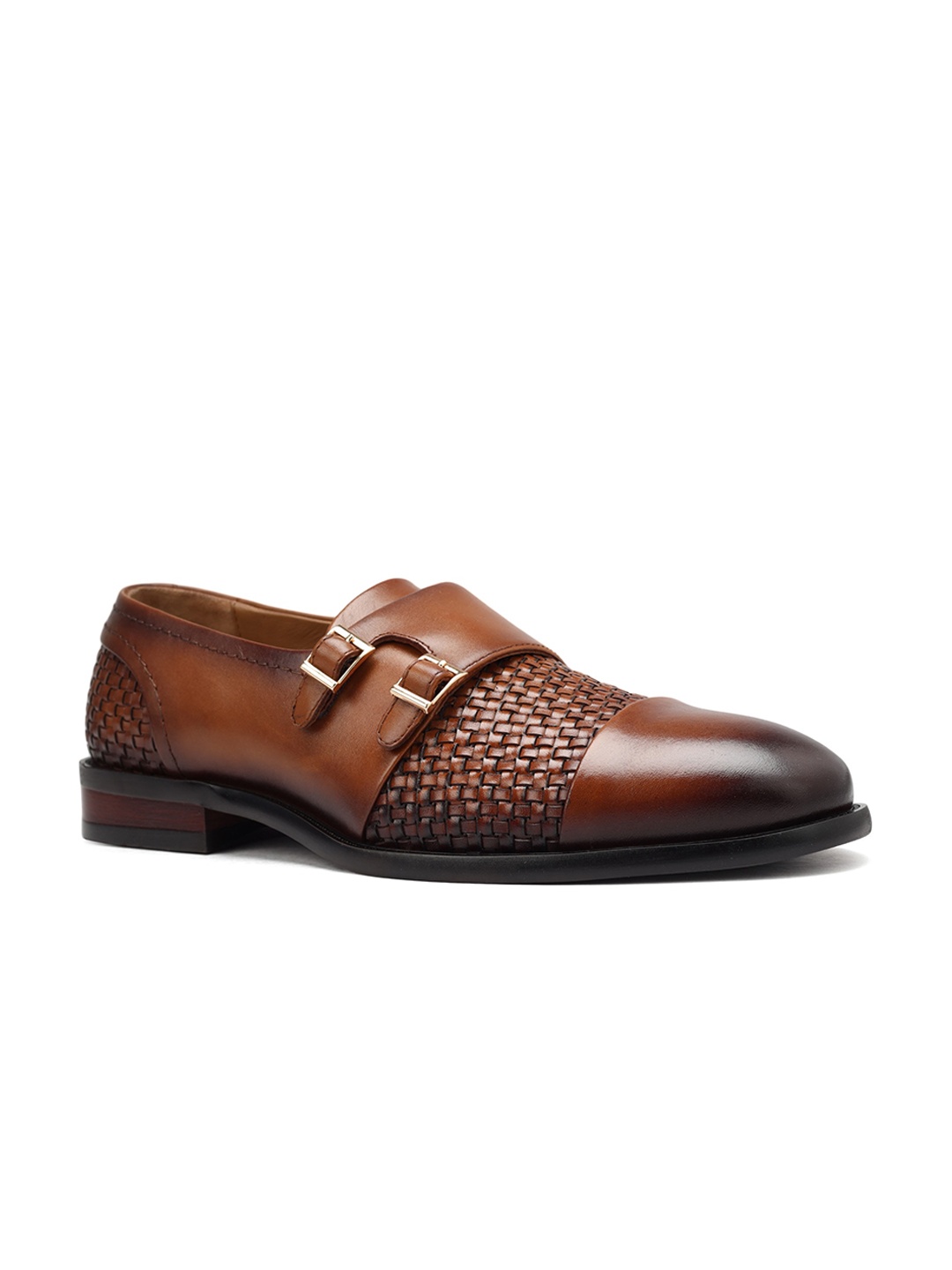 

ROSSO BRUNELLO Men Textured Leather Formal Monks, Tan