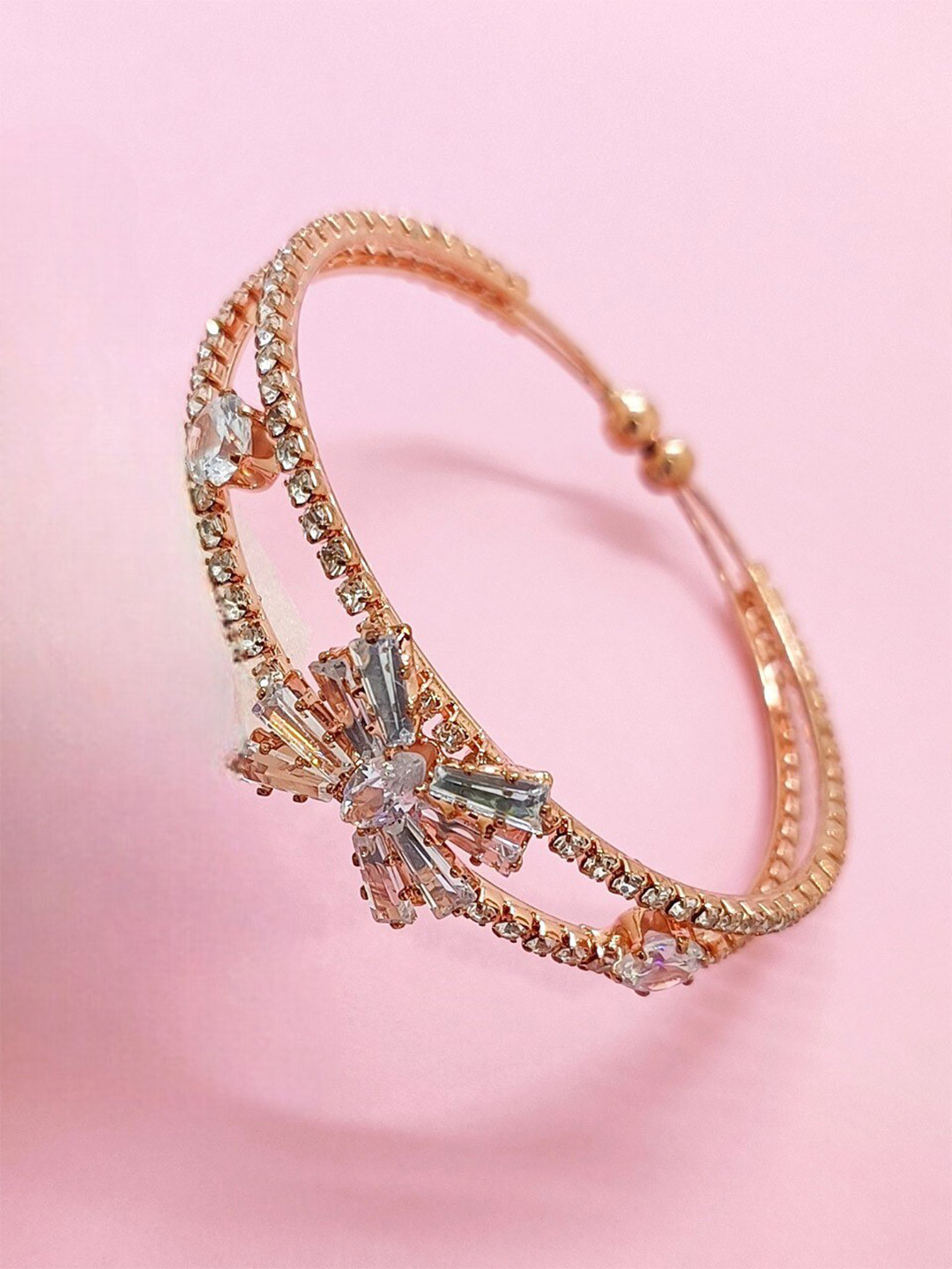 

FEMMIBELLA Cubic Zirconia Rose Gold Plated Bangle-Style Bracelet