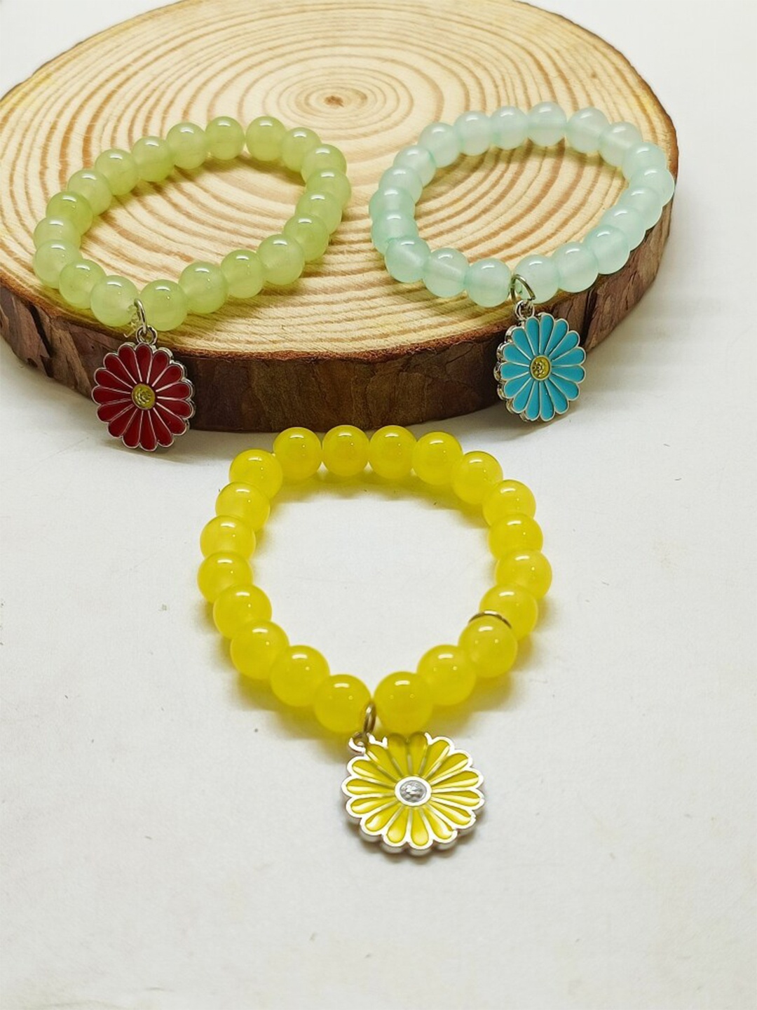 

FEMMIBELLA Set Of 3 Beaded Elasticated Bracelets, Green