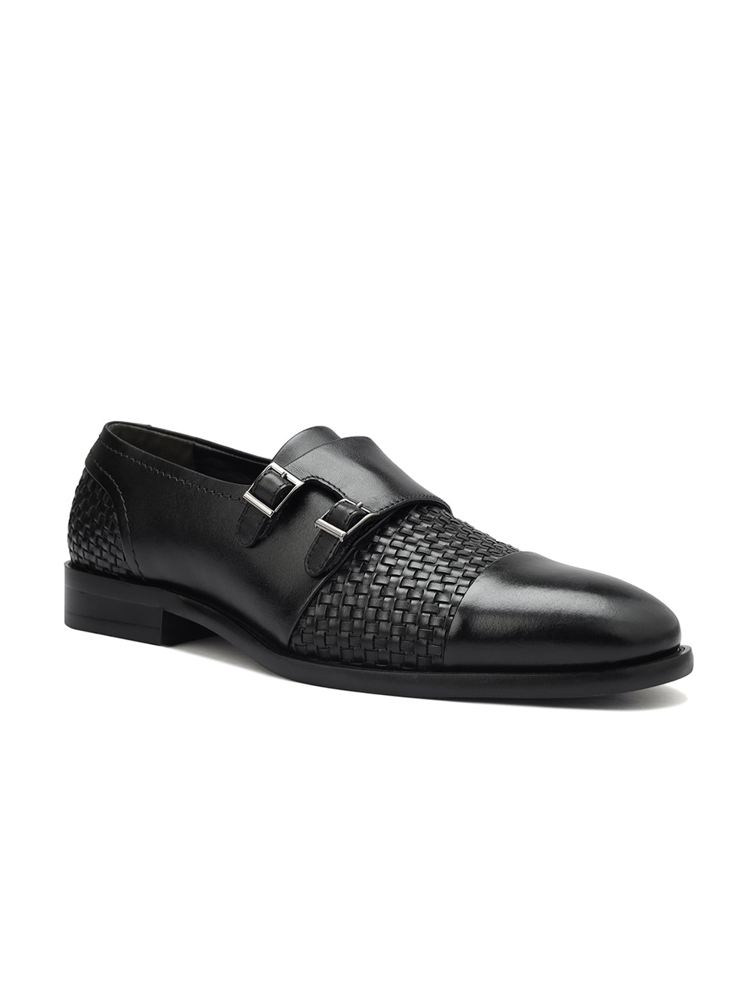 

ROSSO BRUNELLO Men Textured Leather Formal Monks, Black