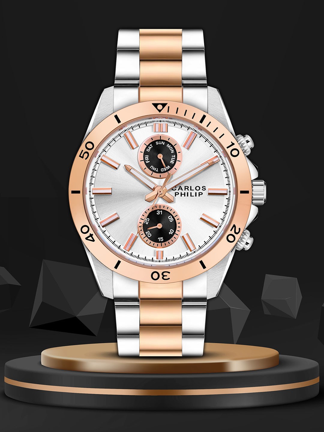 

CARLOS PHILIP Men Bracelet Style Straps Analogue Watch Apex Series S03715-5, Silver