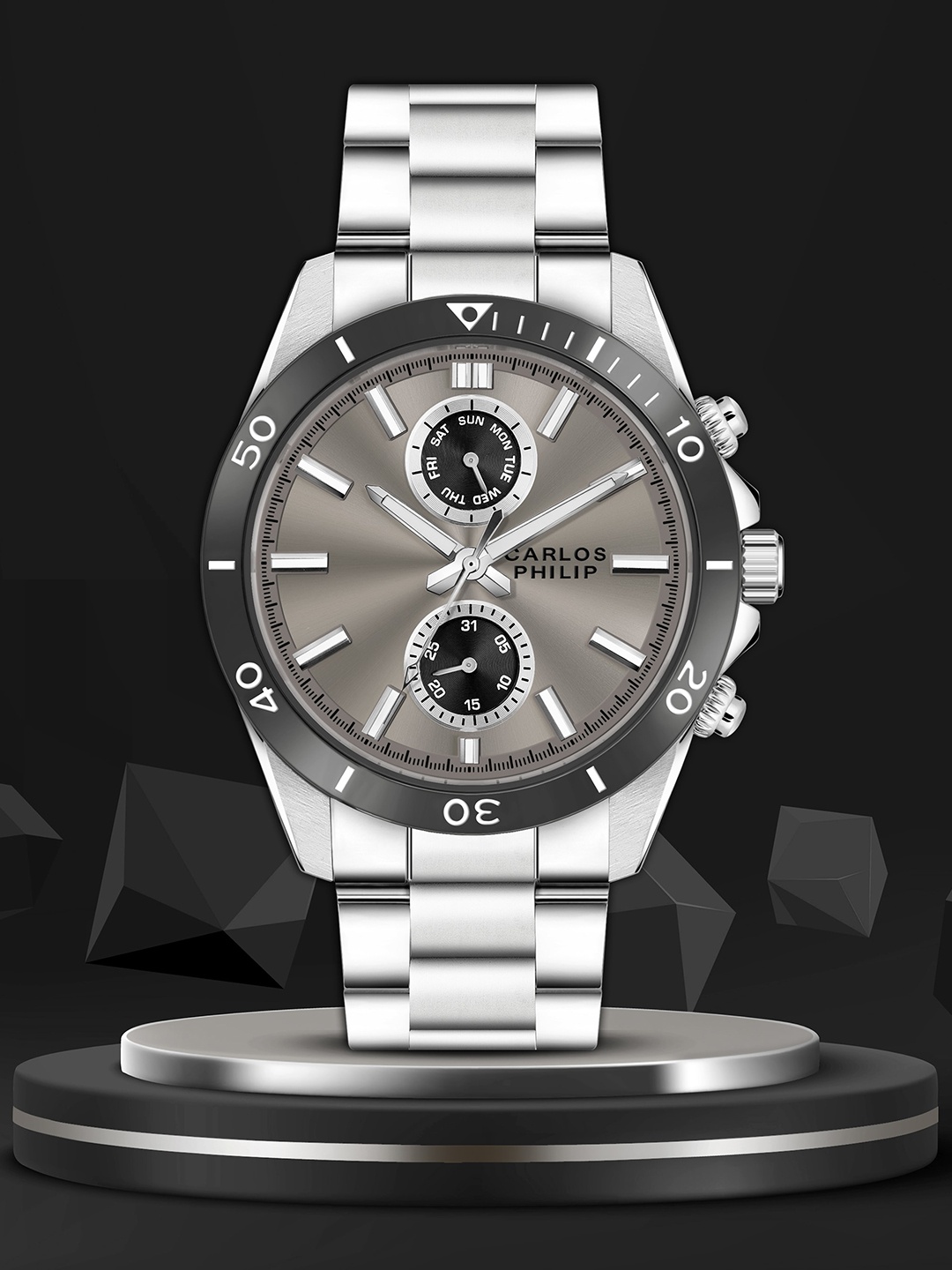 

CARLOS PHILIP Men Brass Dial Analogue Watch Apex Series S03715-1, Grey