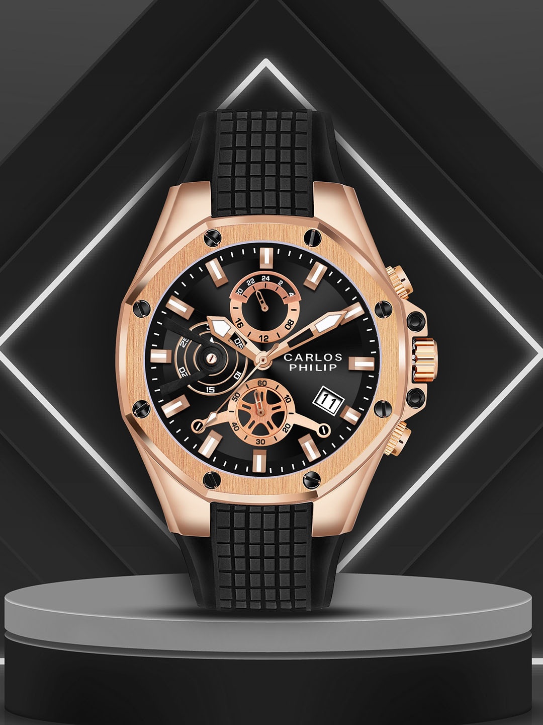 

CARLOS PHILIP Men Bracelet Style Straps Analogue Watch Navigator Series 03357A - 4, Black