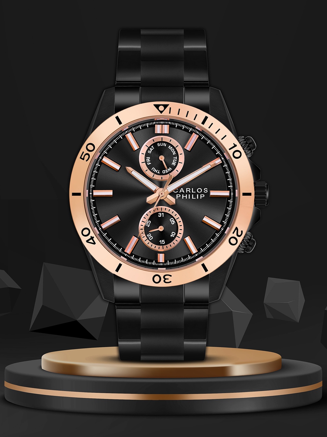 

CARLOS PHILIP Men Bracelet Style Straps Analogue Watch Apex Series S03715-4, Black