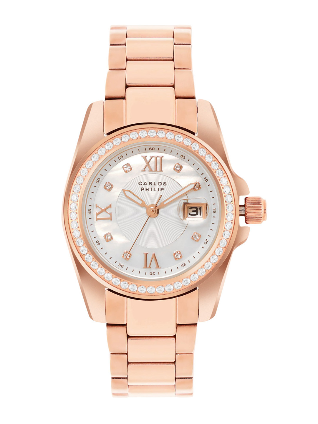 

CARLOS PHILIP Women Embellished Stainless Steel Bracelet Style Straps Analogue Watch, White