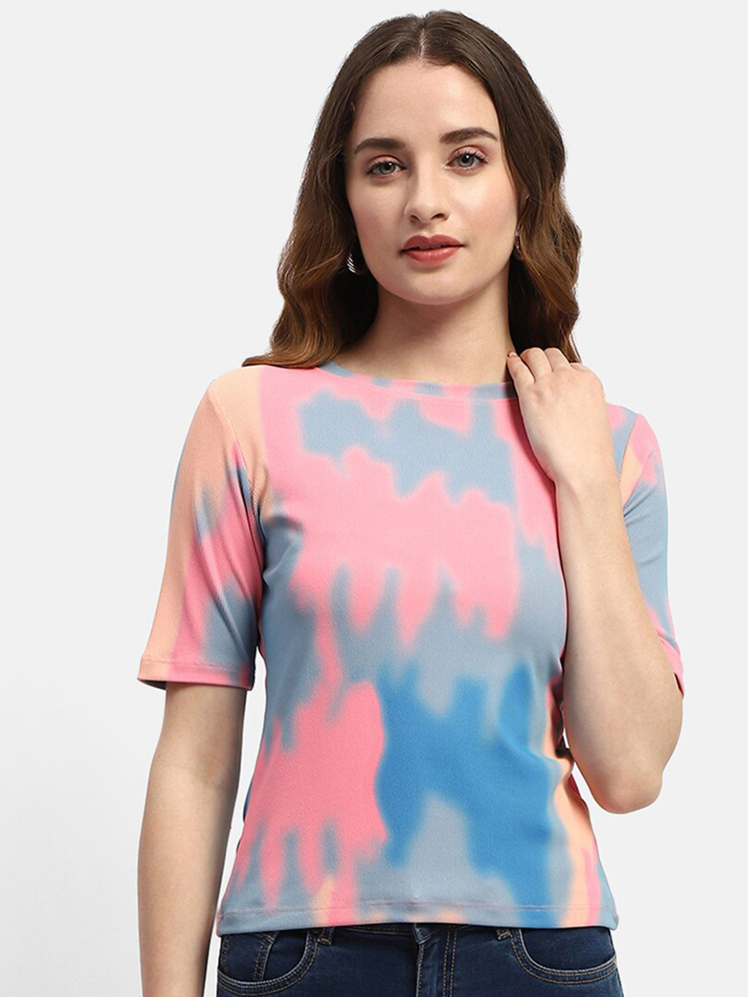 

Madame Abstract Printed Ribbed Top, Pink