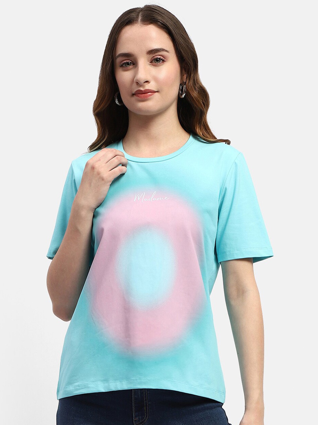 

Madame Graphic Printed Pure Cotton Knitted Top, Blue