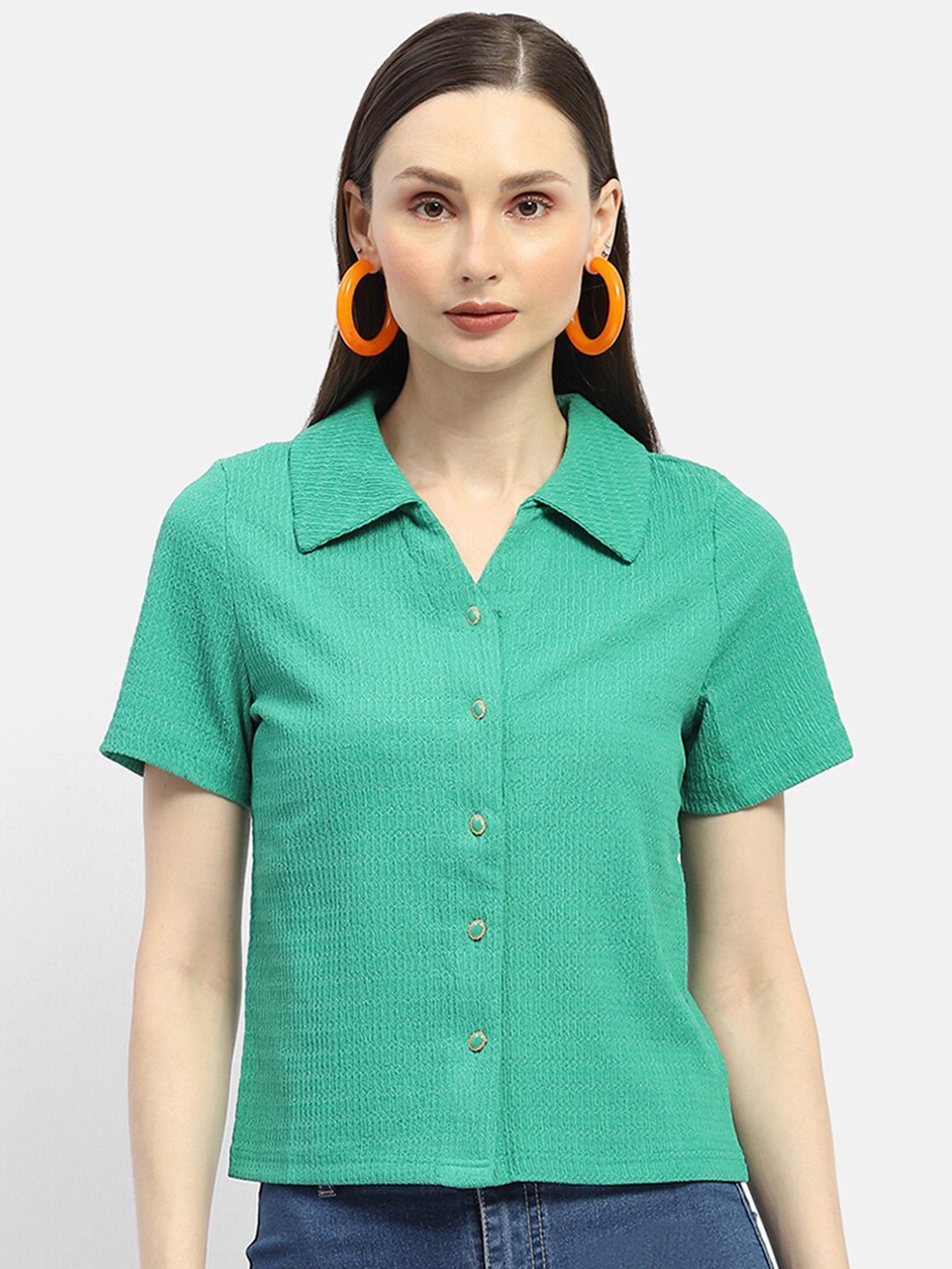 

Madame Self Design Shirt Style Top, Green