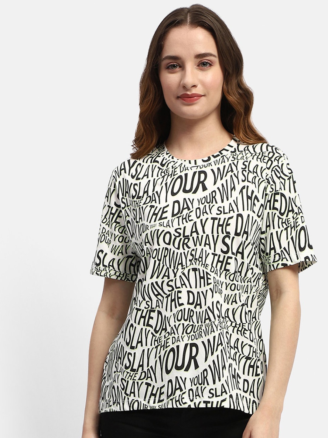 

Madame Typography Printed Cotton Top, White