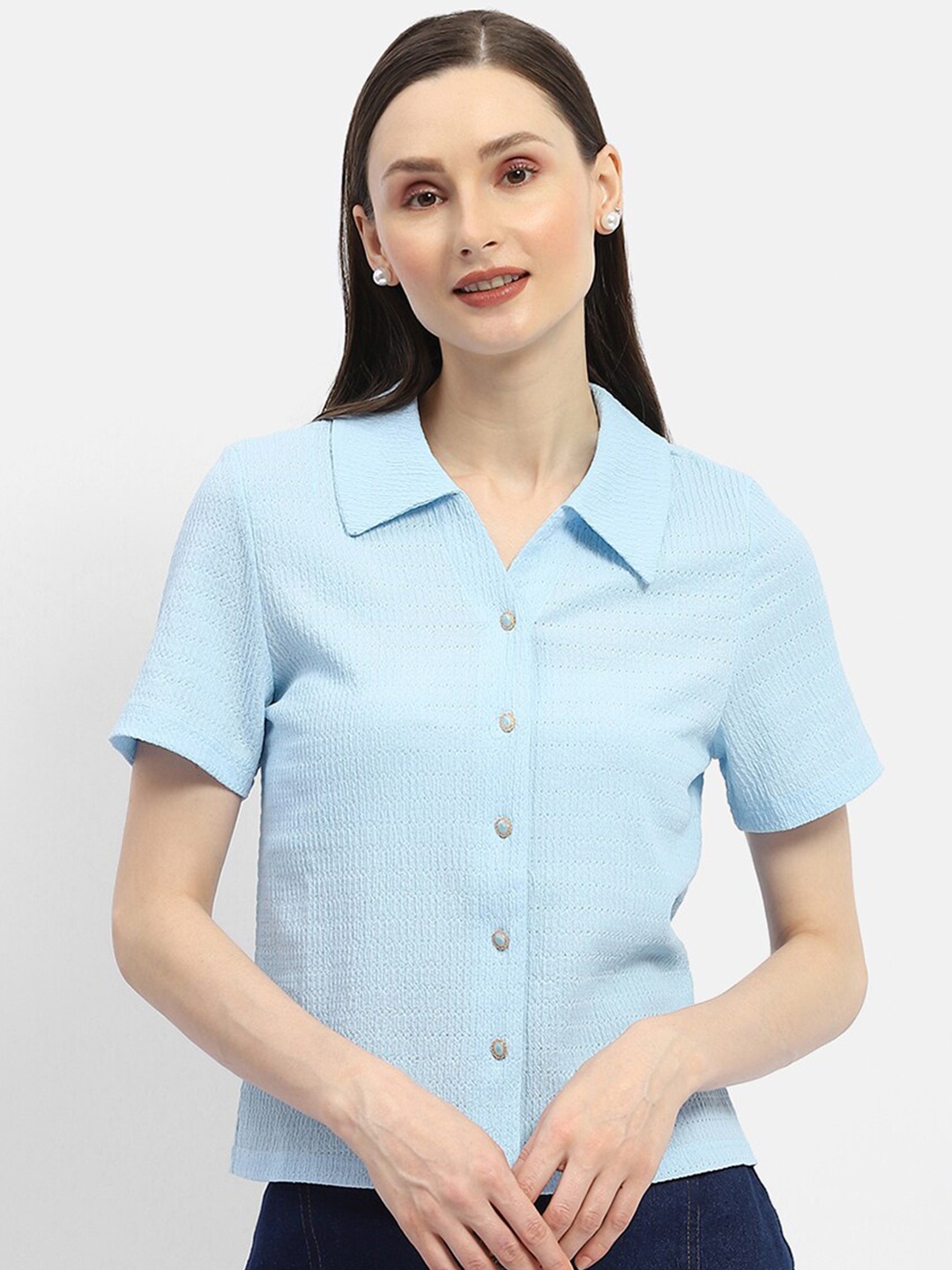 

Madame Self Design Shirt Style Top, Blue