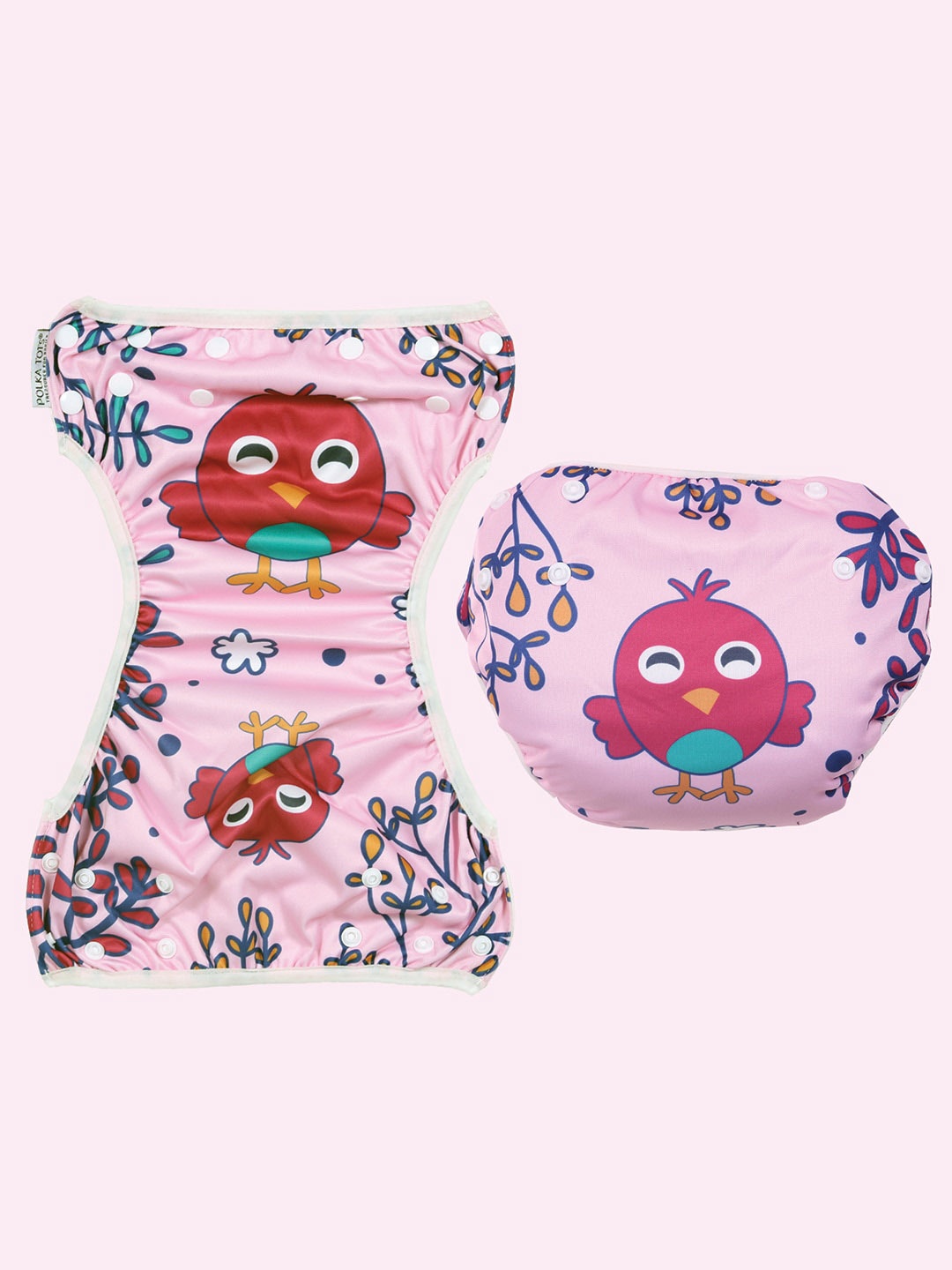 

Polka Tots Bird Print Reusable & Washable Baby Swim Diaper, Pink