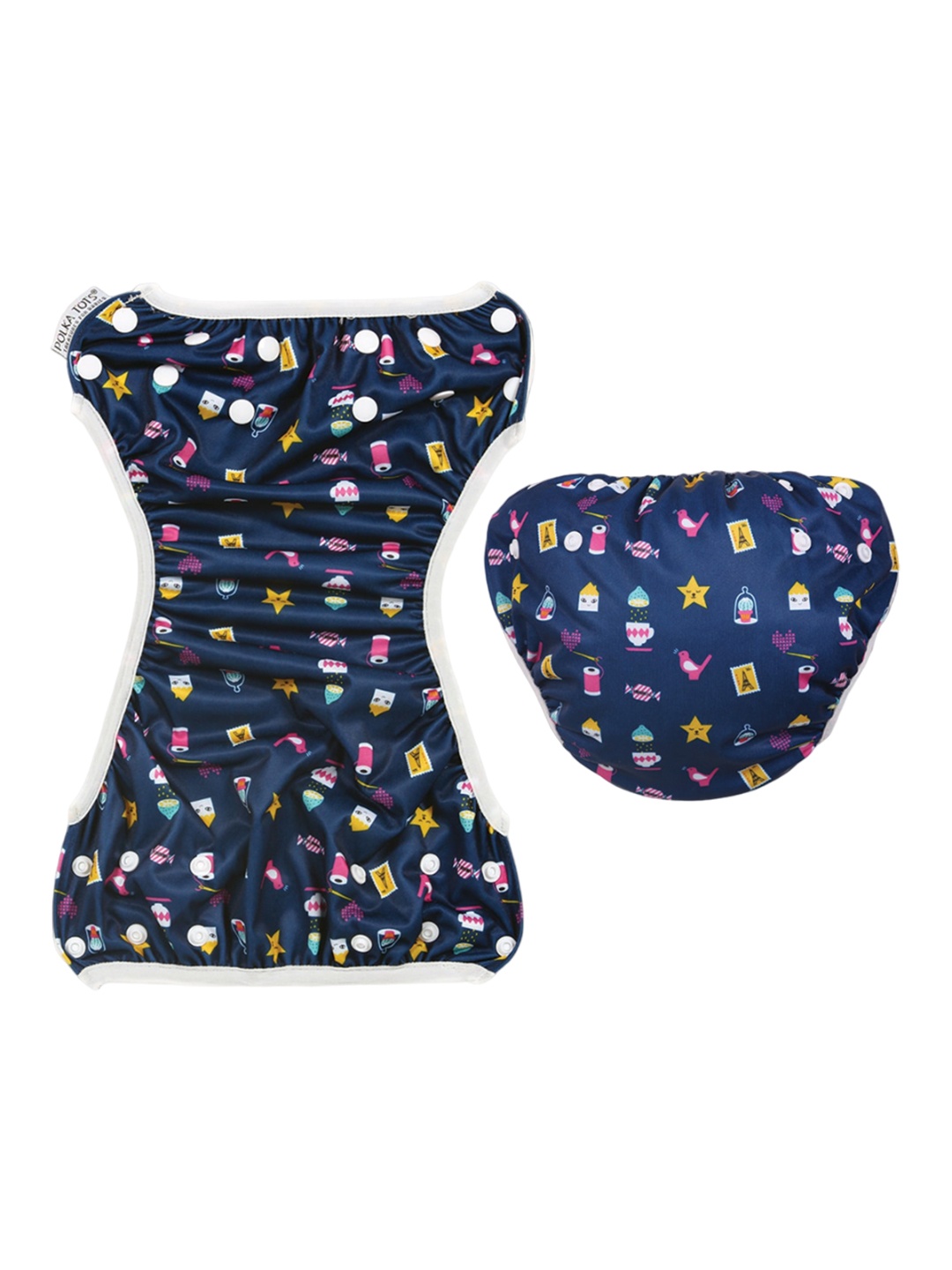 

Polka Tots Printed Reusable & Washable Baby Swim Diaper, Navy blue