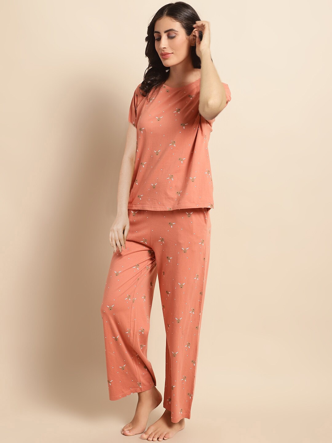 

Kanvin Conversational Printed Pure Cotton Night suit, Rust