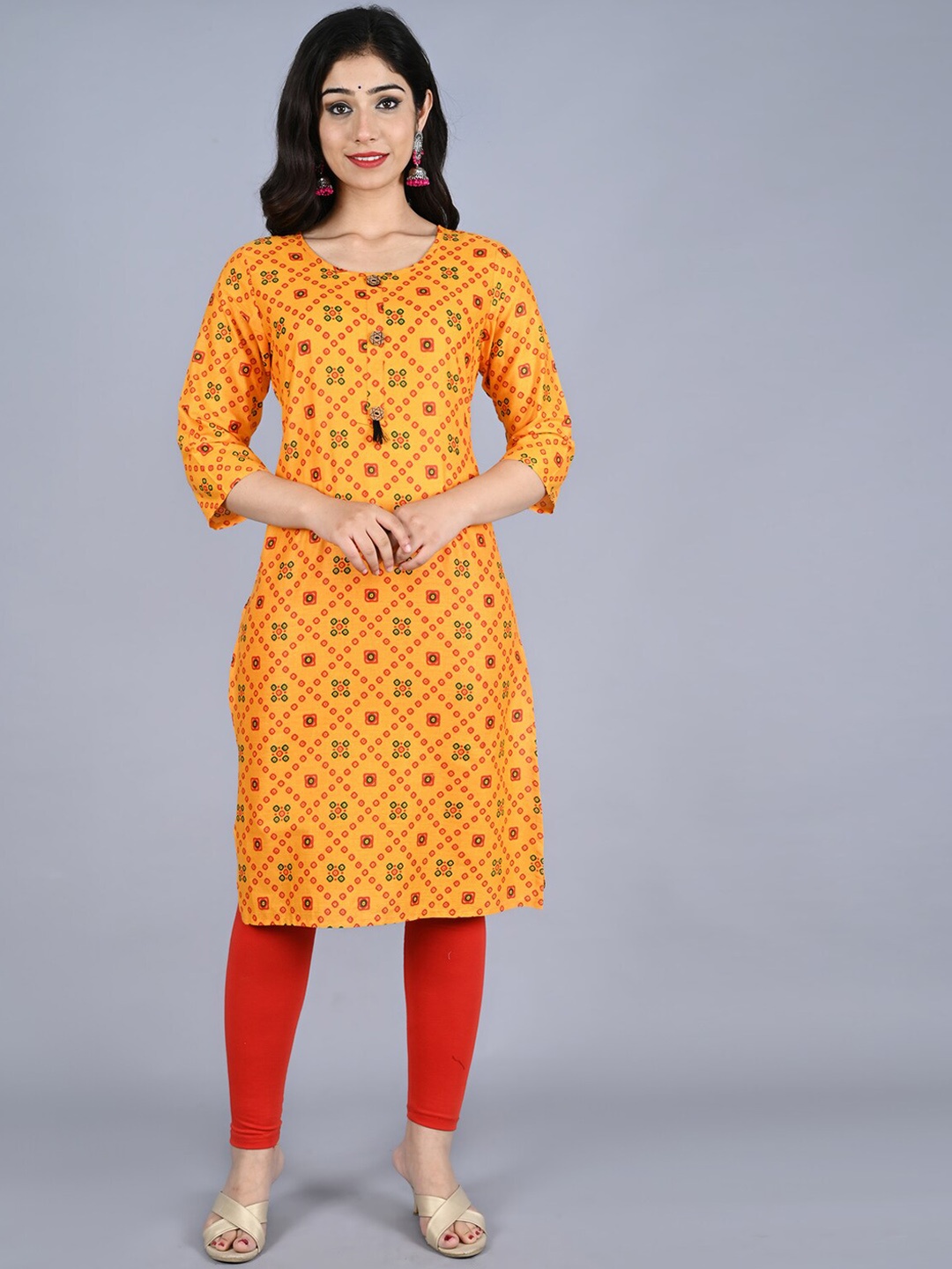 

Bachuu Round Neck Geometric Printed Pure Cotton Kurta, Mustard