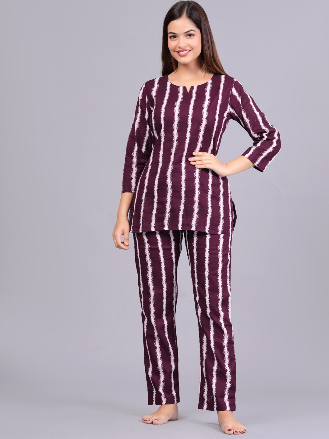 

Bachuu Striped Top With Pyjamas, Purple