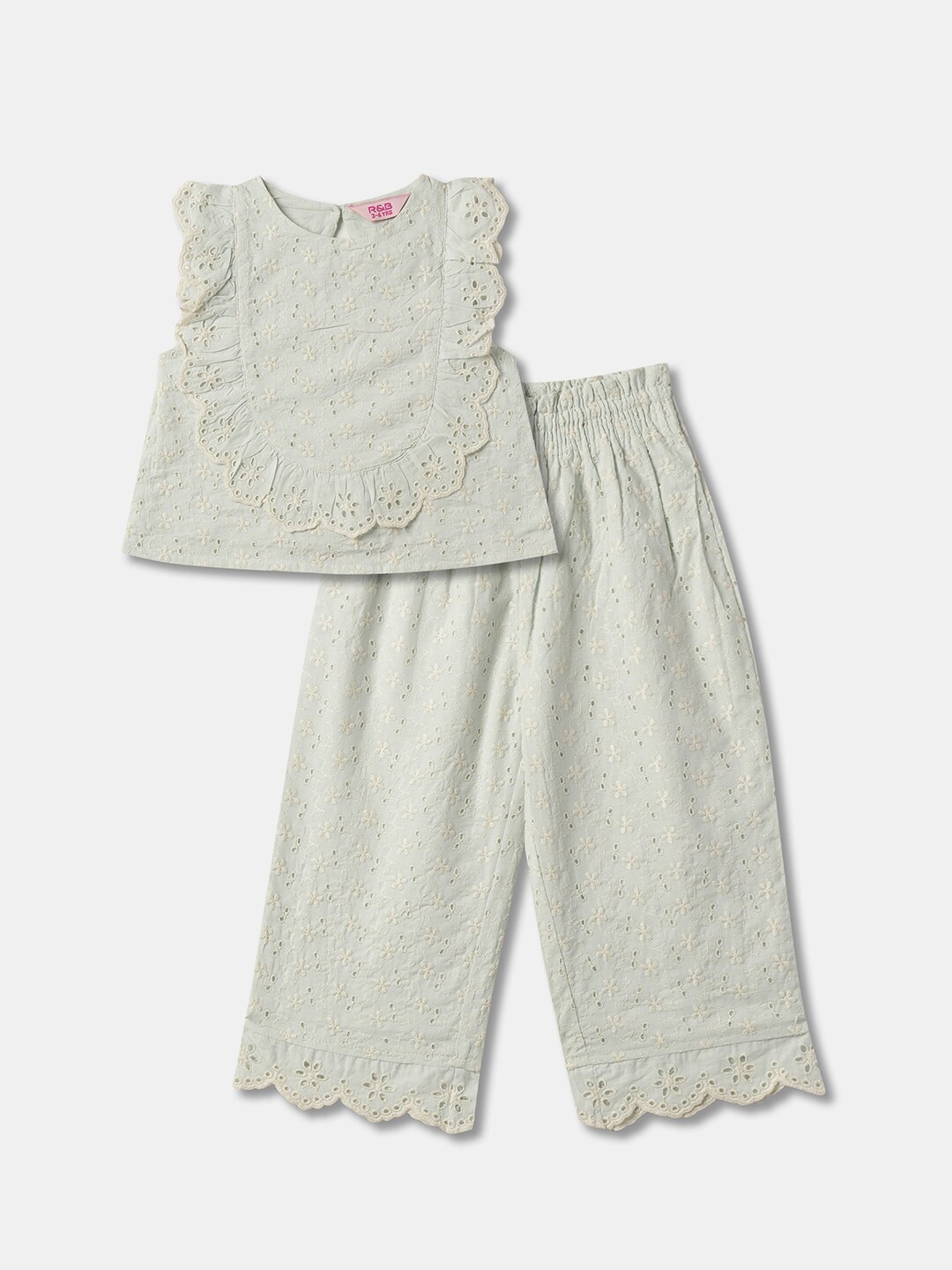 

R&B Girls Round Neck Top with Palazzos, Green