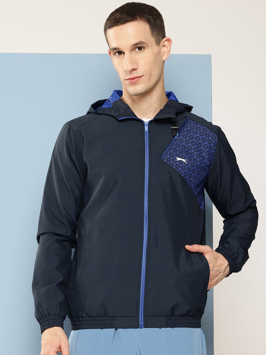 

Slazenger Printed Sporty Jacket with Zip Detailing, Navy blue