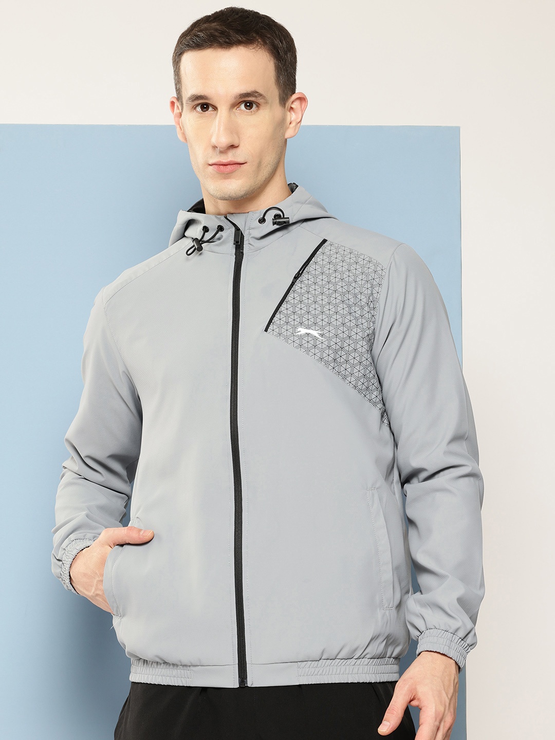 

Slazenger Printed Sporty Jacket with Zip Detailing, Grey