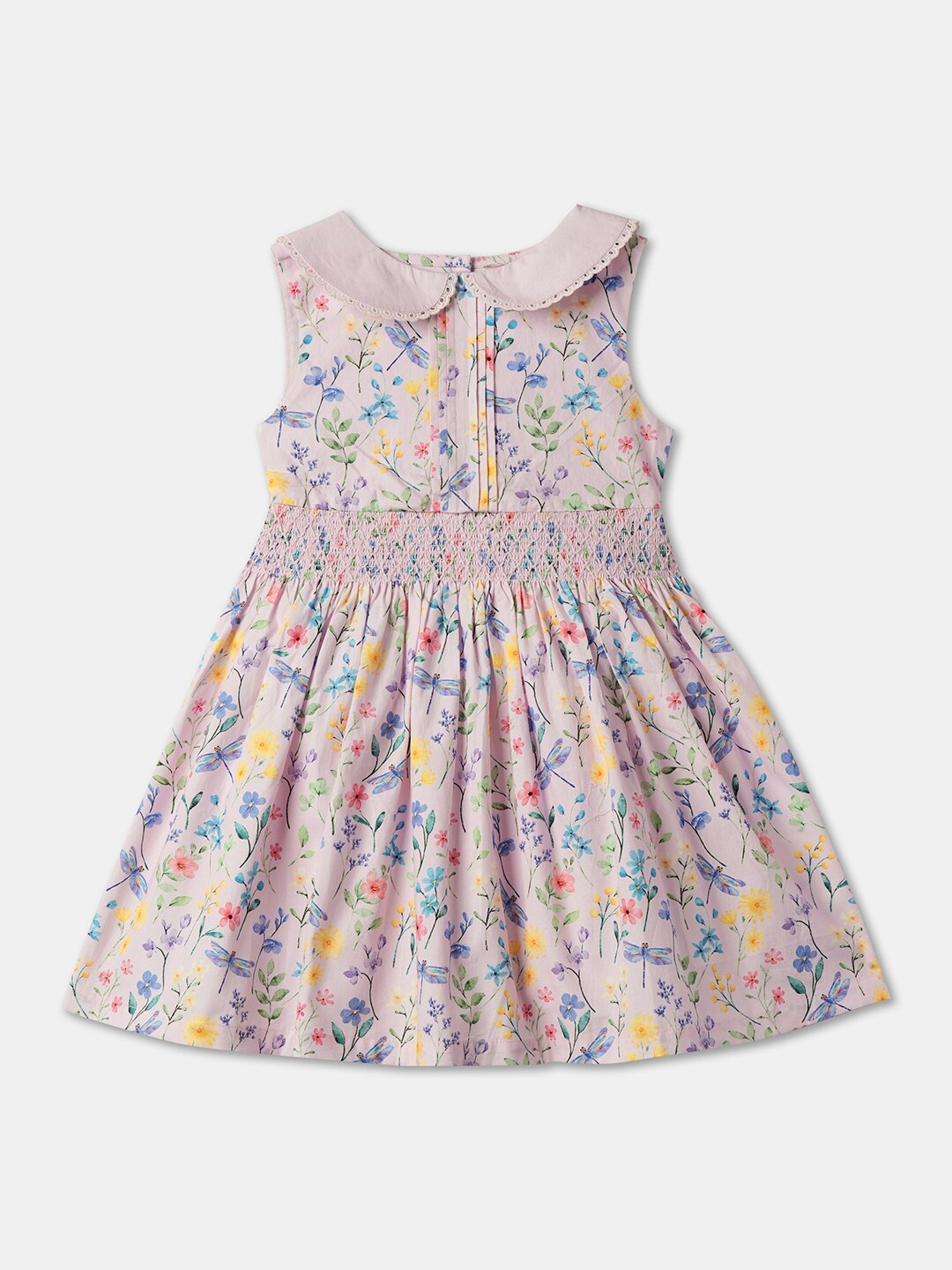 

R&B Girls Floral Printed Peter Pan Collar Sleeveless Cotton Fit & Flare Dress, Pink