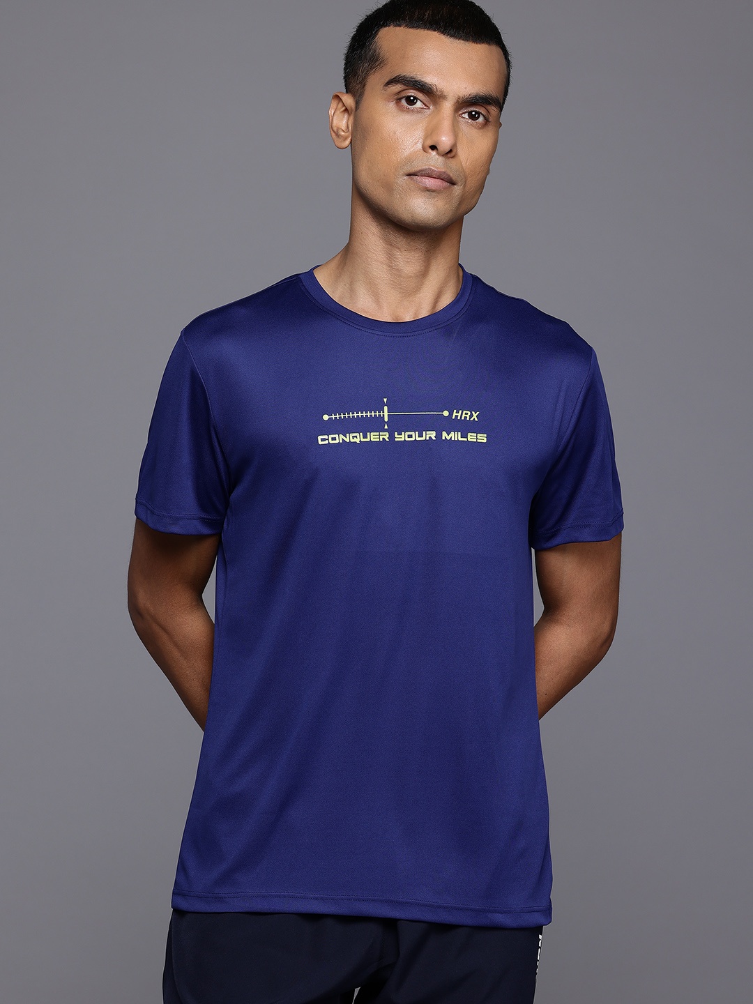 

HRX by Hrithik Roshan Men Typography Printed Running Rapid-Dry T-shirt, Navy blue