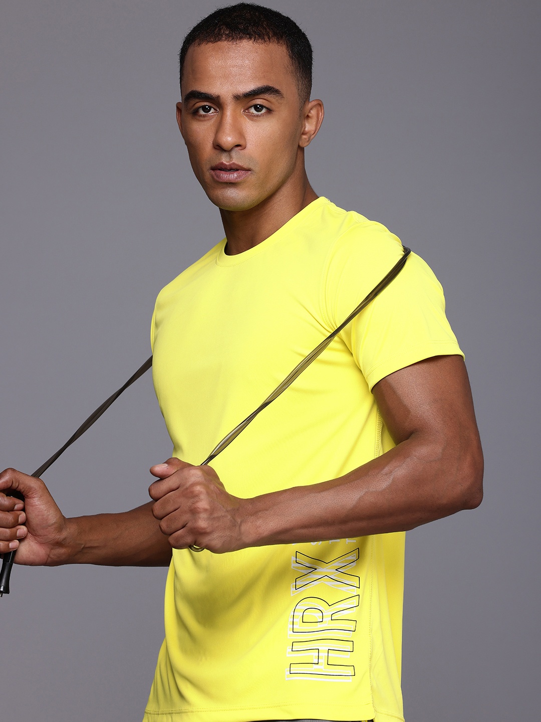 

HRX by Hrithik Roshan Brand Logo Printed Rapid-Dry Antimicrobial Finish Training T-shirt, Yellow