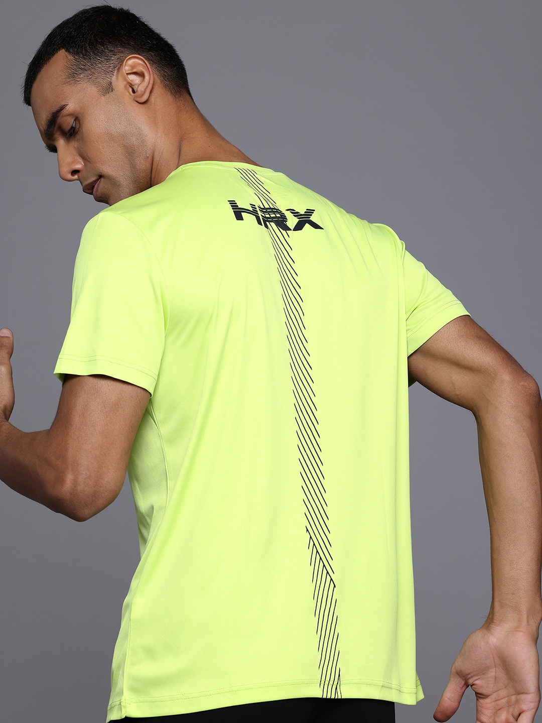 

HRX by Hrithik Roshan Men Printed Running Rapid-Dry T-shirt, Fluorescent green