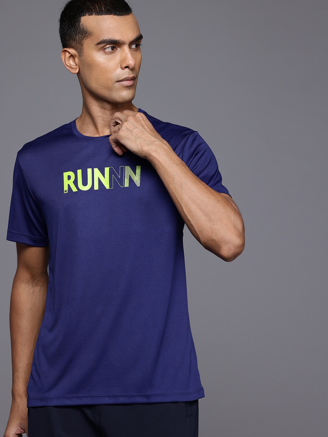 

HRX by Hrithik Roshan Men Sports Printed Running Rapid-Dry T-shirt, Navy blue