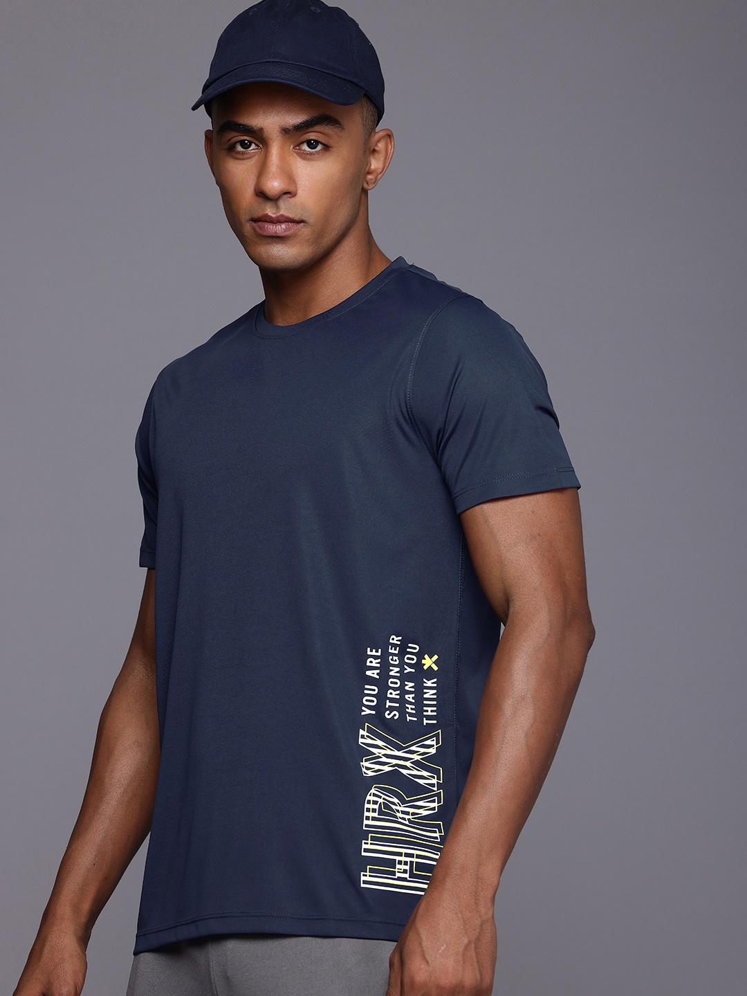 

HRX by Hrithik Roshan Brand Logo Printed Rapid-Dry Antimicrobial Finish Training T-shirt, Navy blue