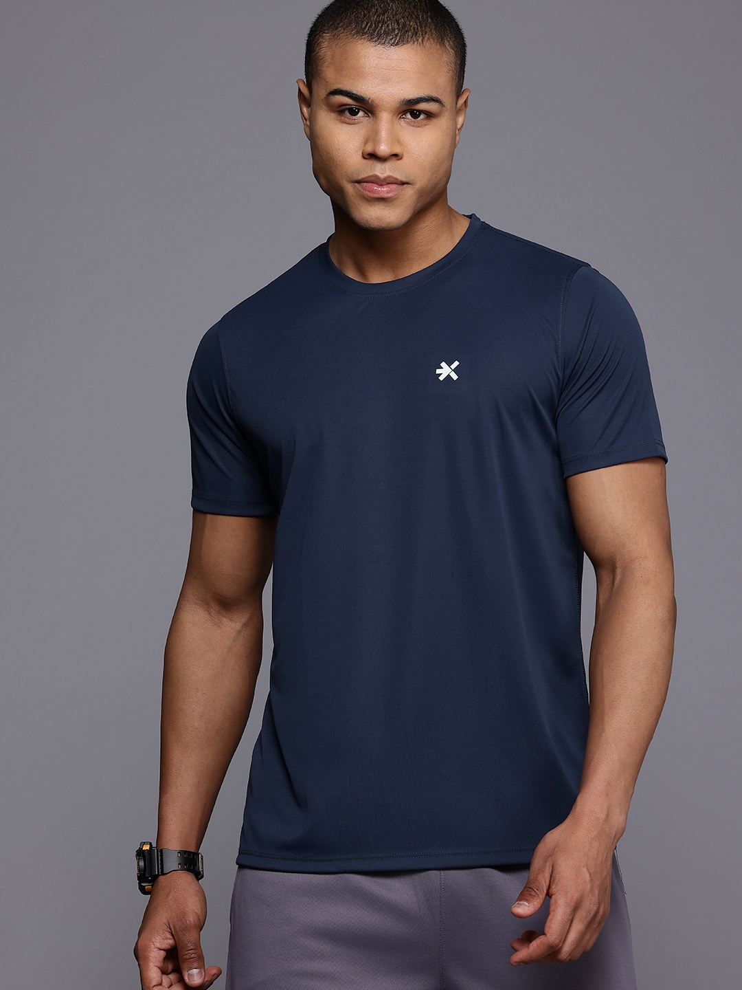 HRX by Hrithik Roshan Typography Print Training T-shirt, Navy blue