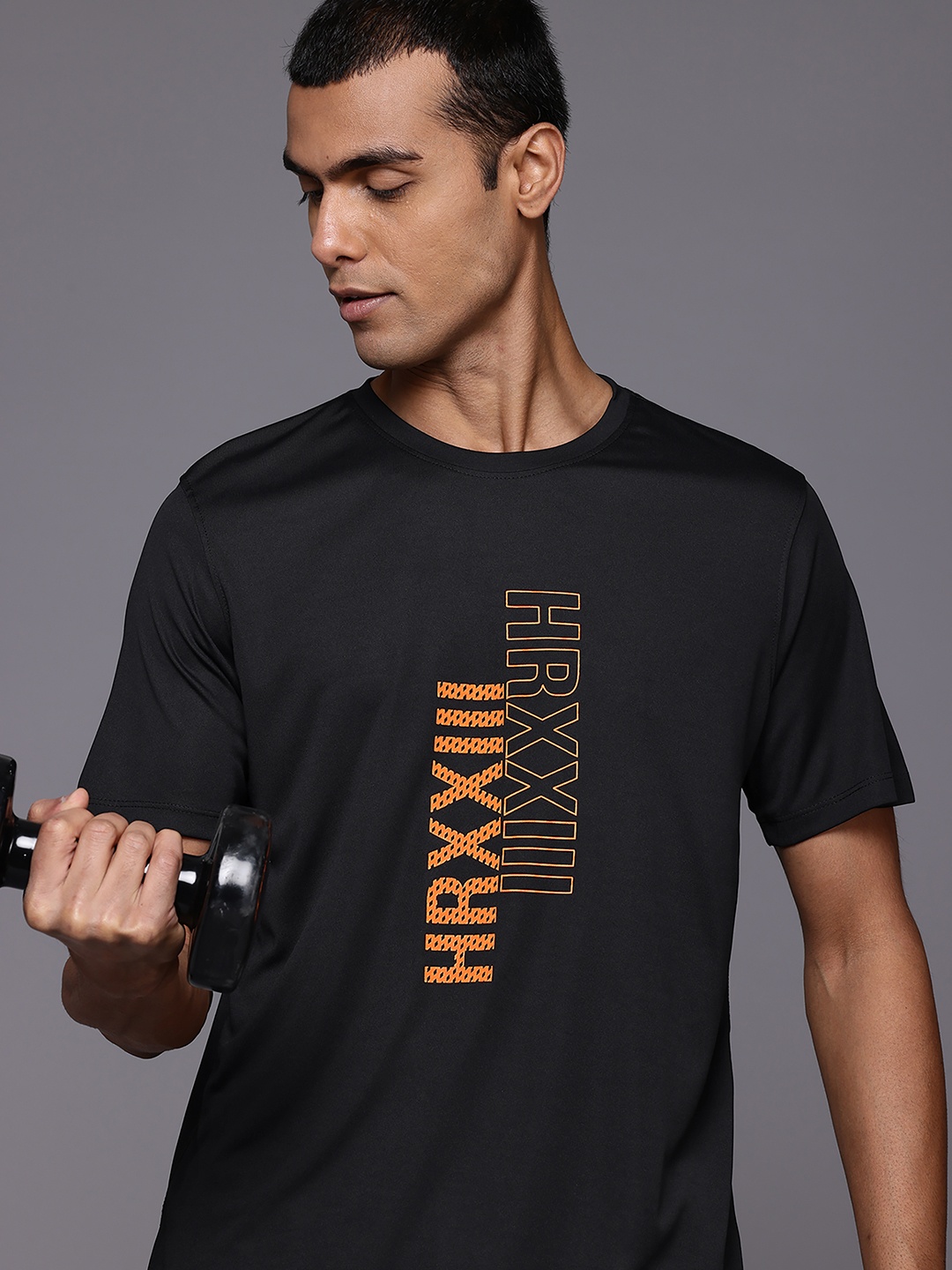 

HRX by Hrithik Roshan Brand Logo Print Rapid-Dry Training T-shirt, Black