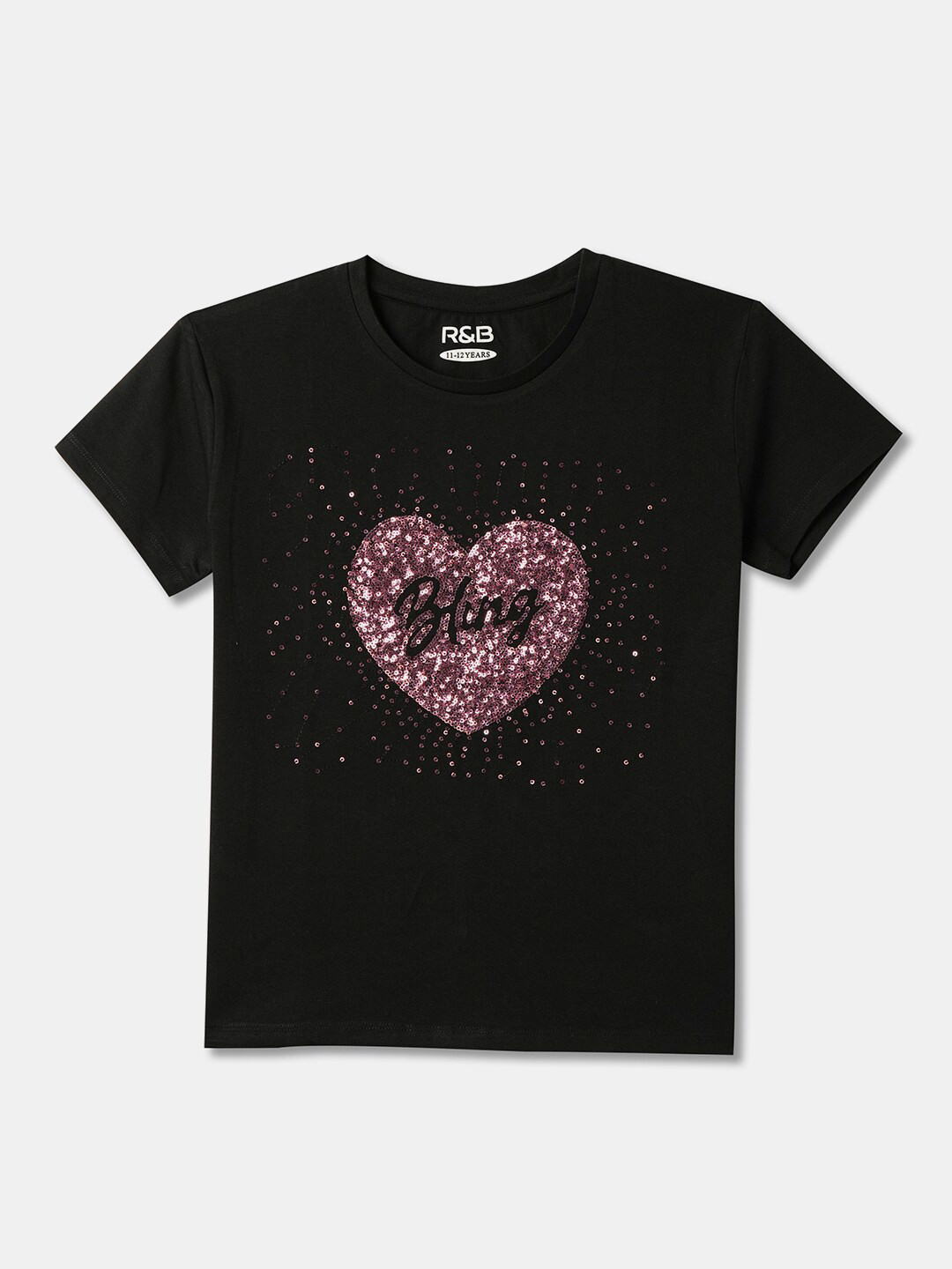 

R&B Girls Embellished Cotton Top, Black