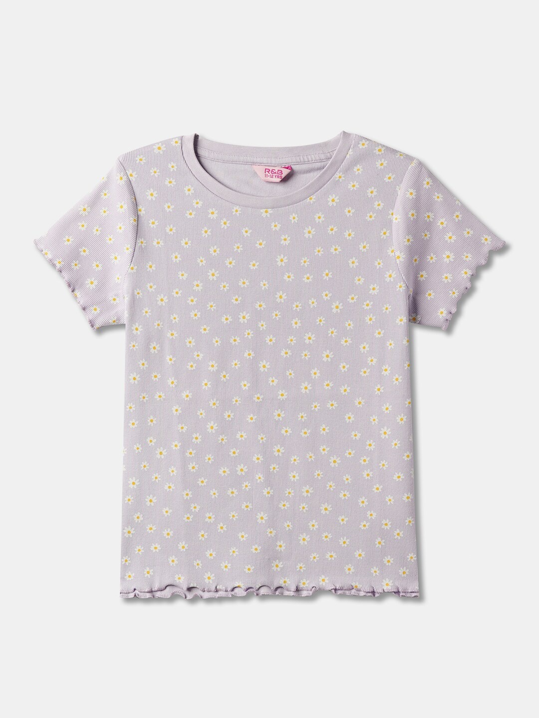 

R&B Girls Floral Print Cotton Top, Purple