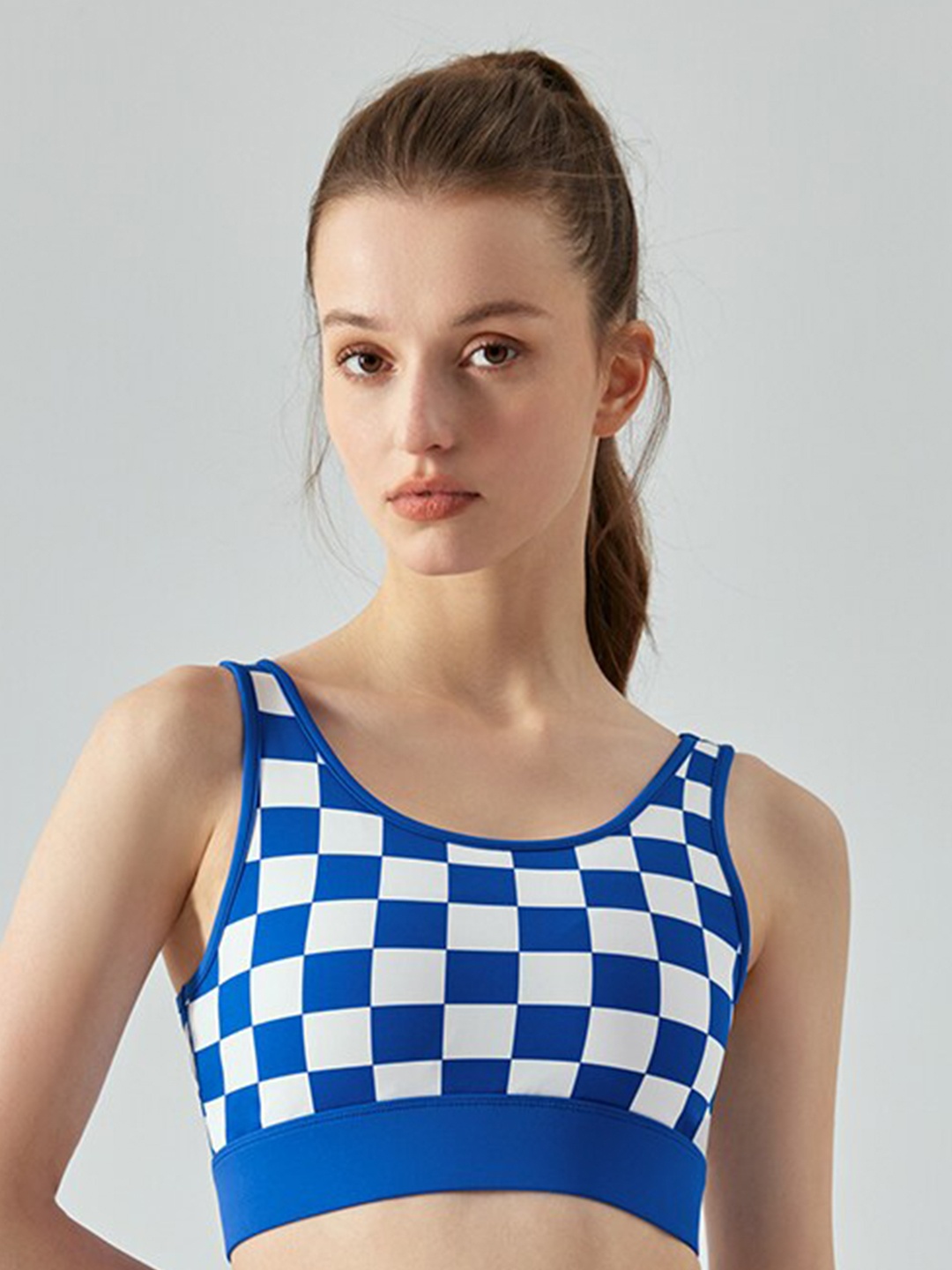 

JC Collection Checked Full Coverage Removable Padding Workout Bra With 360 Degree Support, Blue