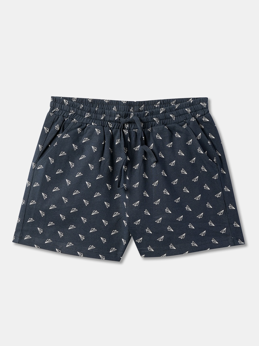 

R&B Girls Conversational Printed Cotton Mid-Rise Shorts, Blue
