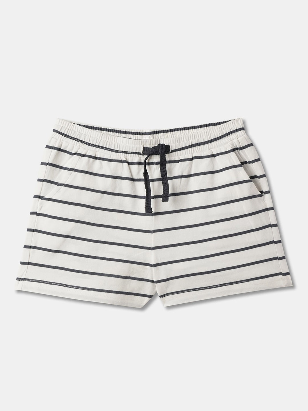

R&B Girls Striped Mid-Rise Cotton Shorts, White