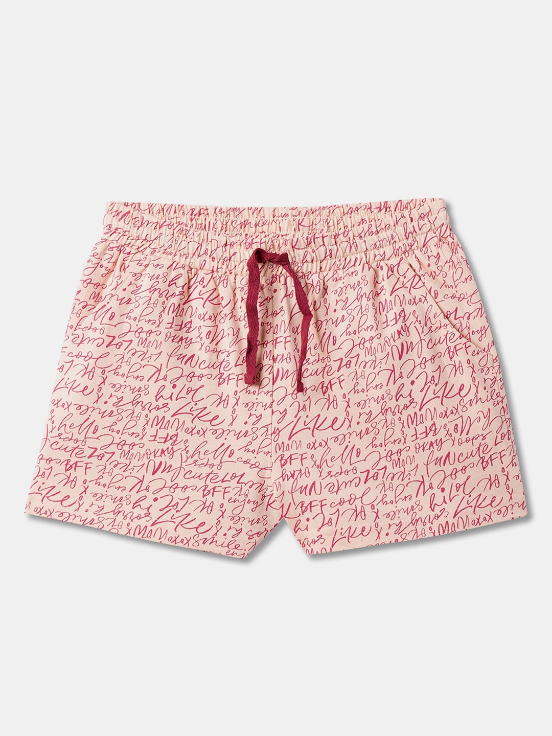 

R&B Girls Floral Printed Cotton Mid-Rise Shorts, Peach