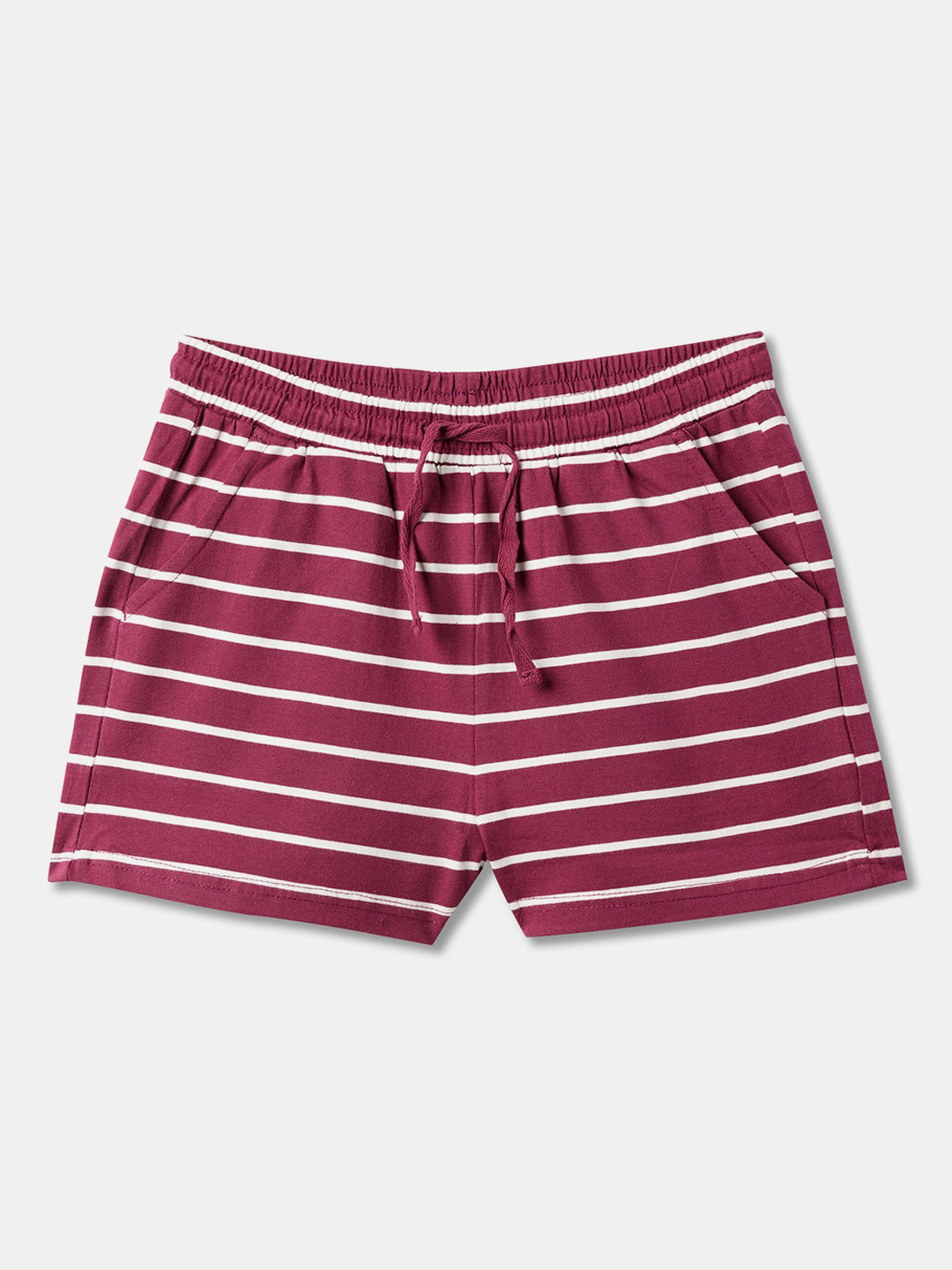 

R&B Girls Striped Mid-Rise Cotton Shorts, Red