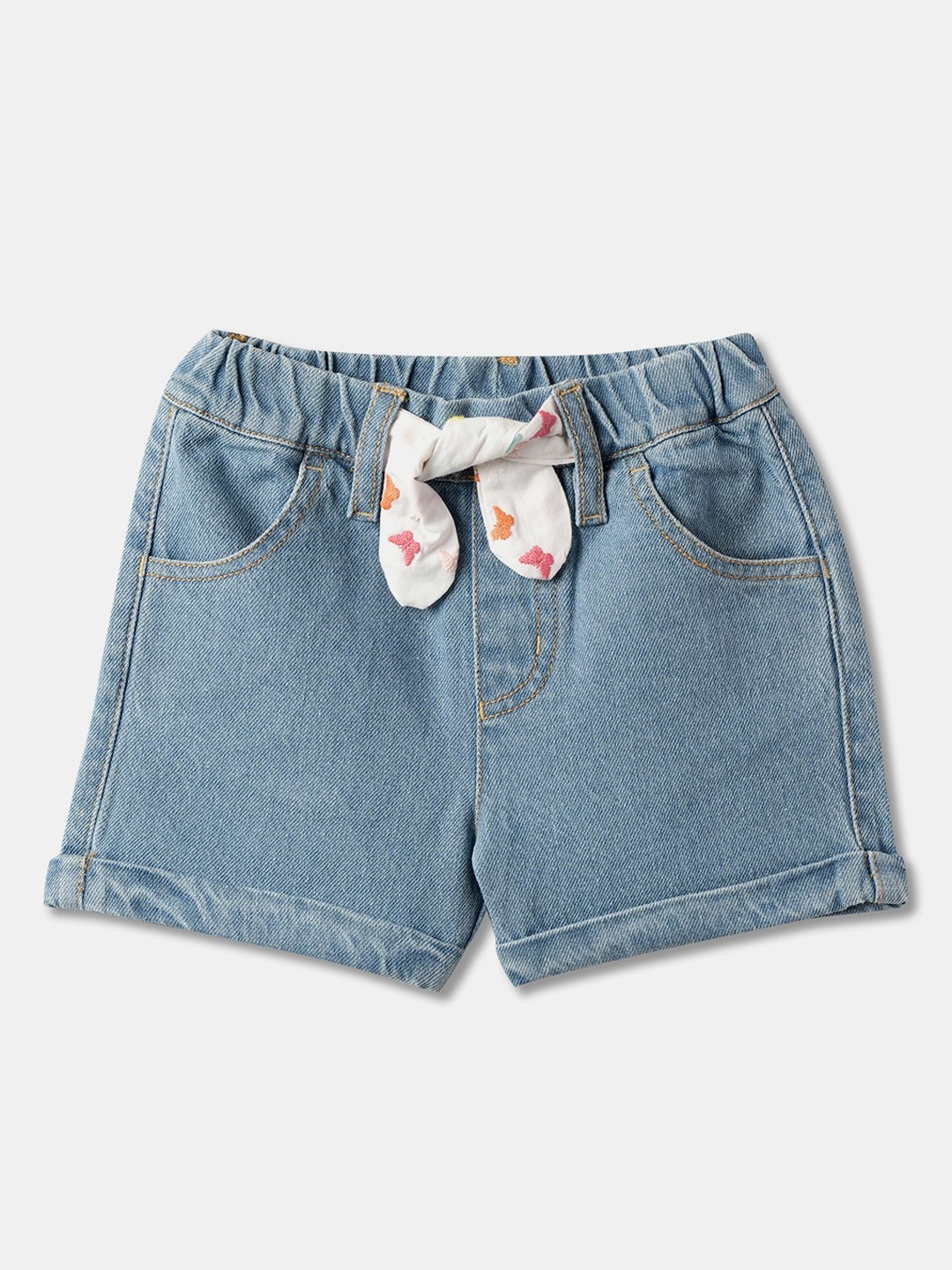 

R&B Girls Mid-Rise Cotton Denim Shorts, Blue