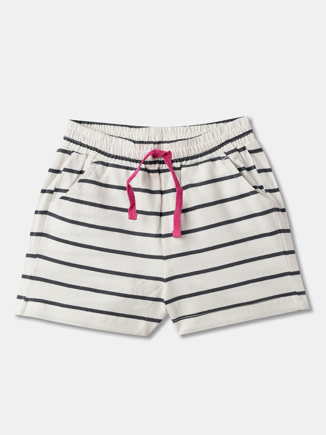 

R&B Girls Striped Mid-Rise Cotton Shorts, White