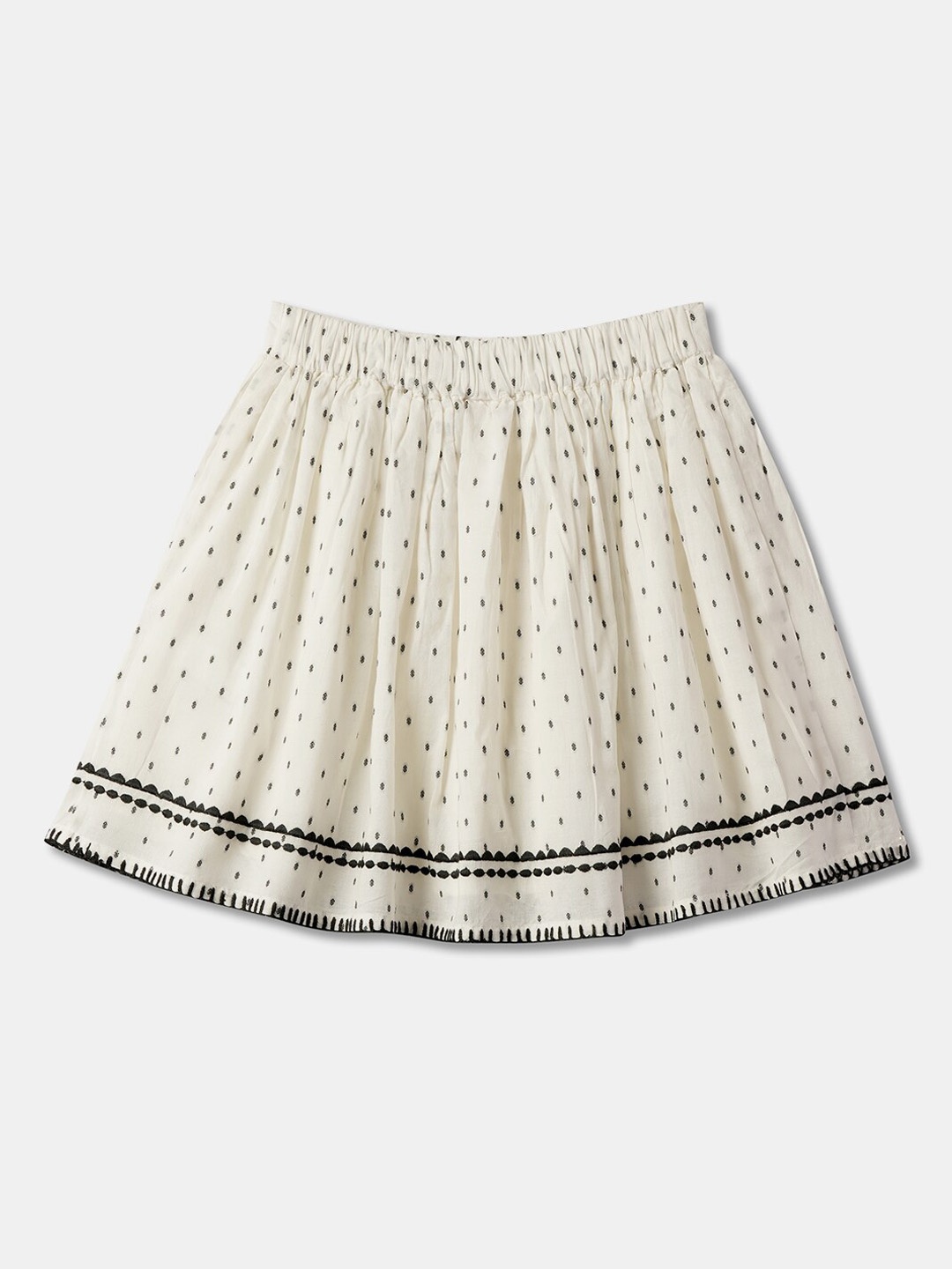 

R&B Girls Geometric Printed Cotton Flared Skirts, White