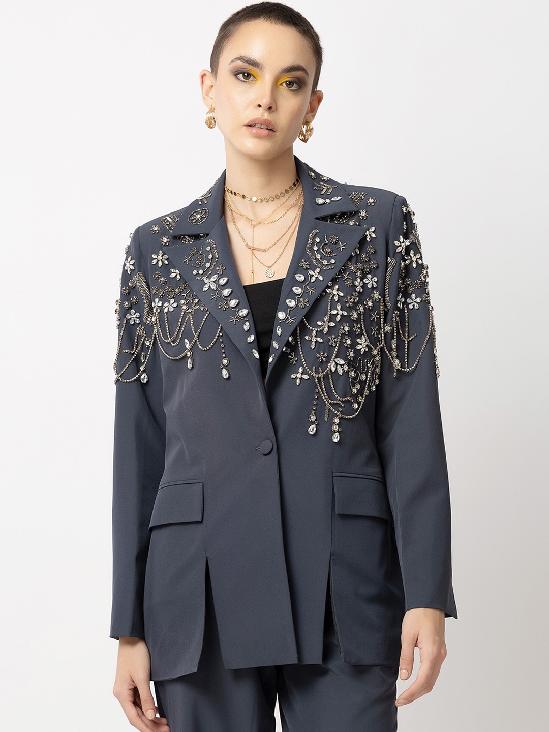 

Diwaah Embellished Single-Breasted Blazer, Navy blue